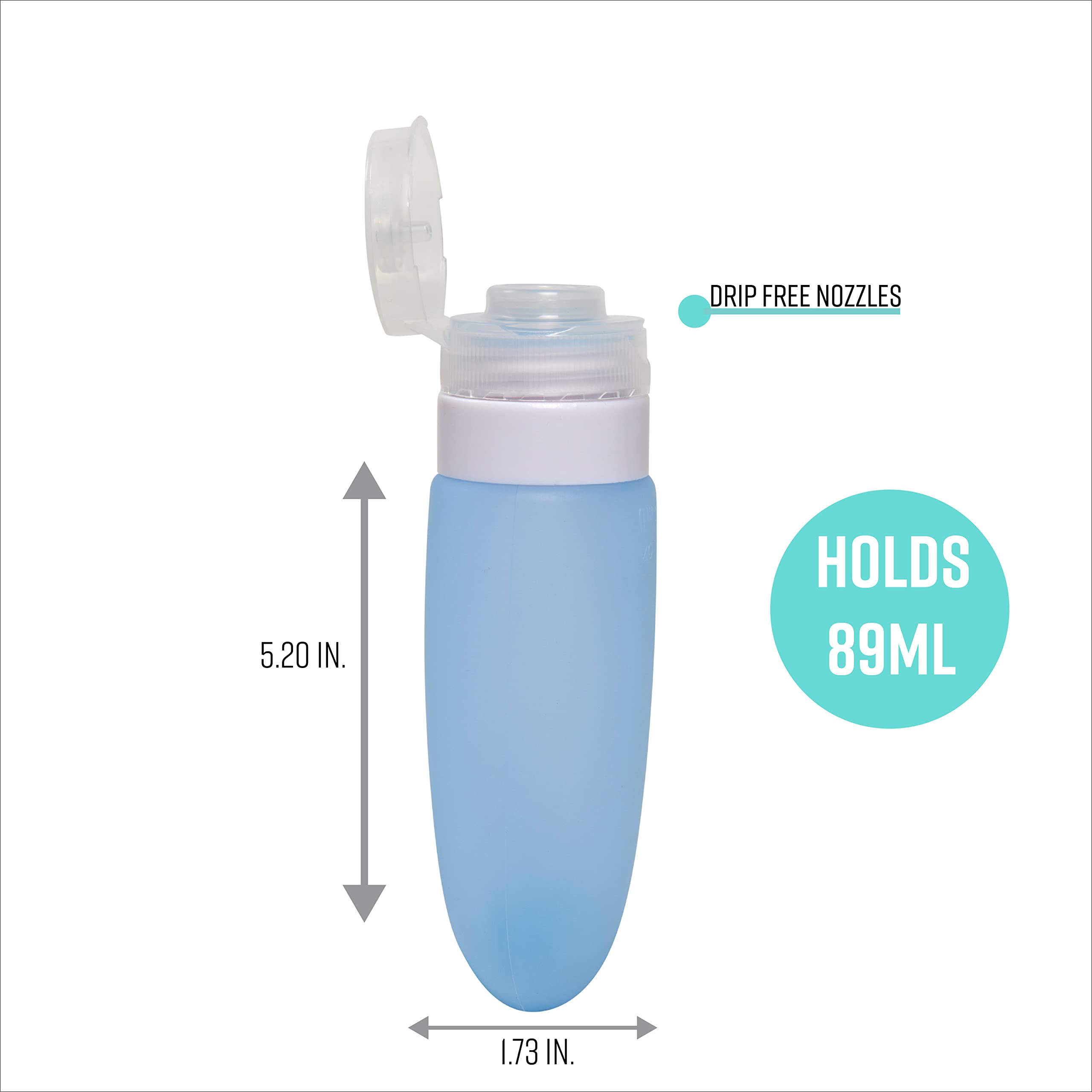 GForce Travel 4 Piece Silicone Bottle and Pouch Set - TSA Approved Leak-Proof Toiletry Organizer for Liquids, Shampoo & Cosmetics | Perfect for Air Travel, Gym & Vacation Packing