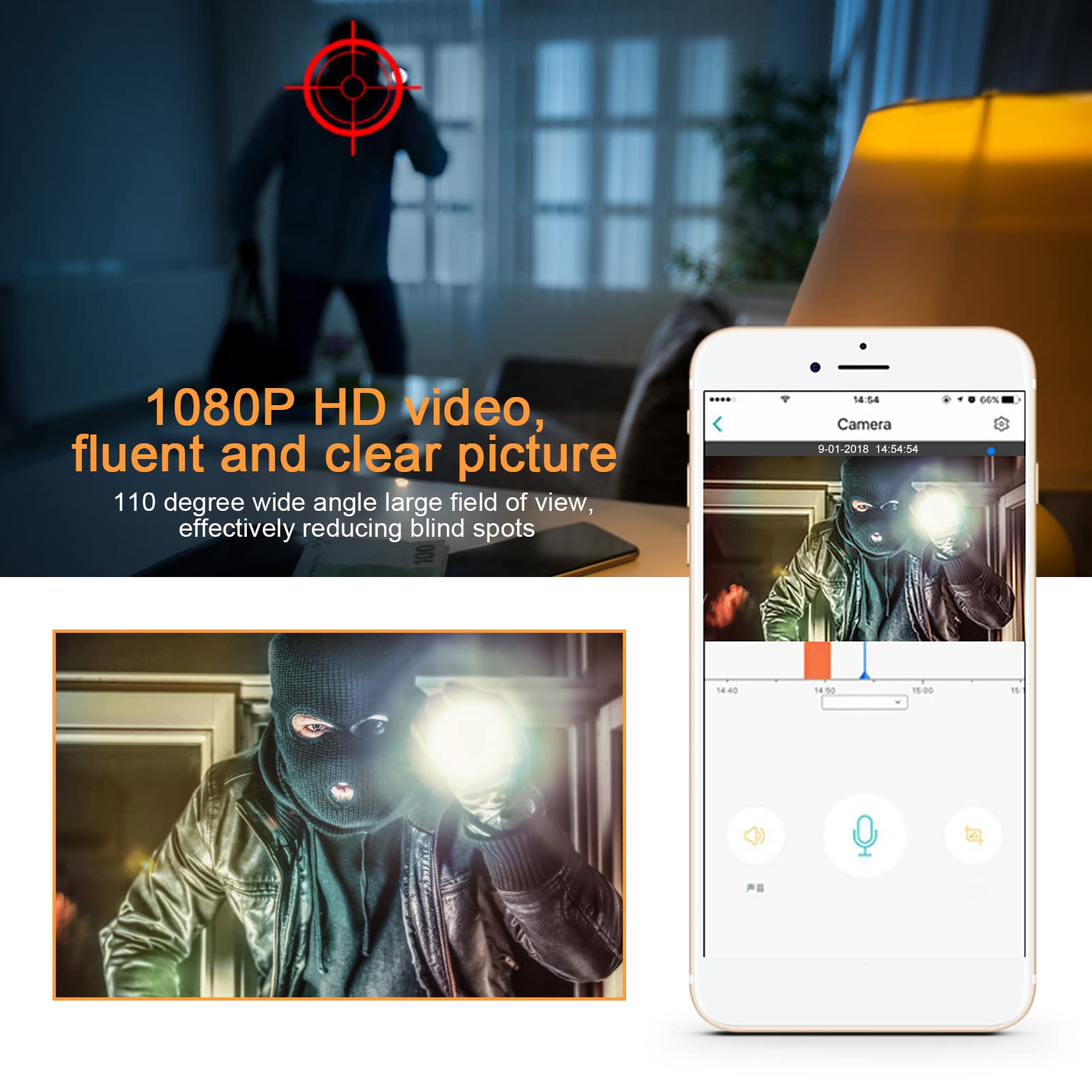 ASHATA 1080P HD Mini Security Camera with APP Support - Wireless WiFi Indoor Surveillance Camera, Battery Powered for Home Security - Perfect for Baby Monitoring, Pet Watching & Home Protection