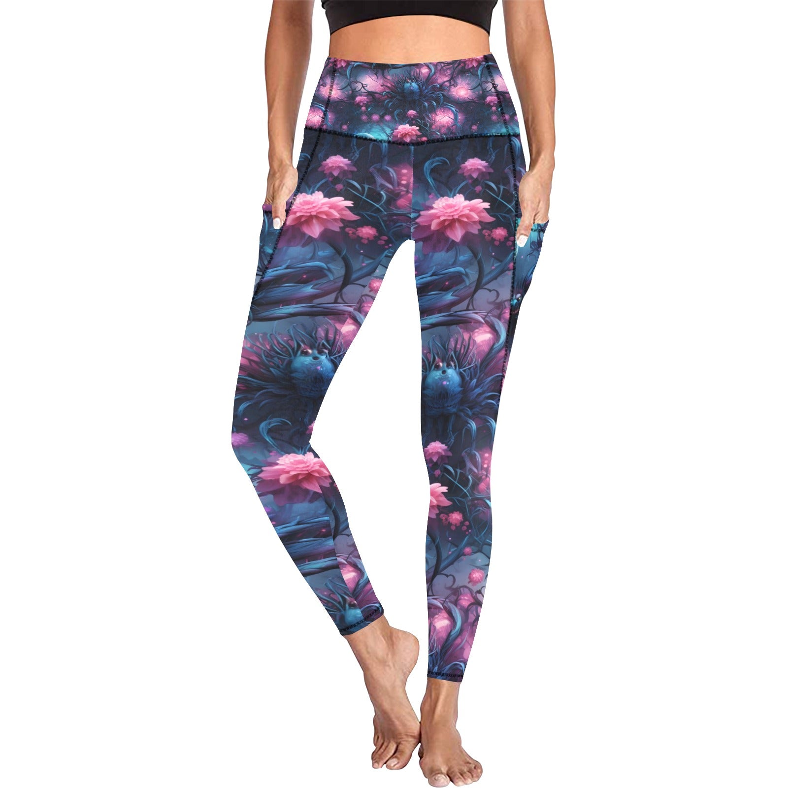 Floral Print Yoga Pants with Side Pockets - Women's Stretchy Workout Leggings for Running, Gym & Lounge Wear