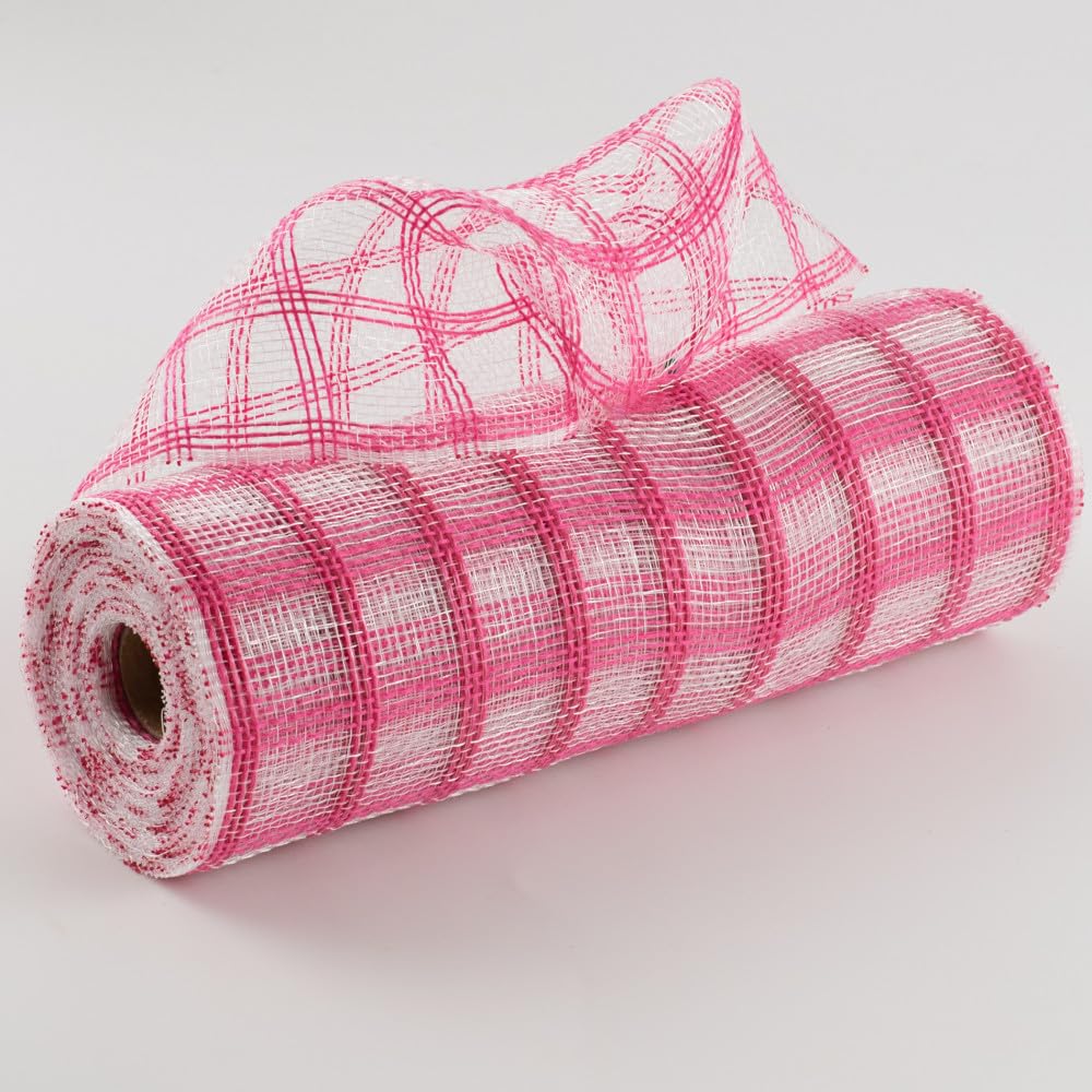 Faux Jute Plaid Check Decorative Poly Mesh Ribbon - 10.5