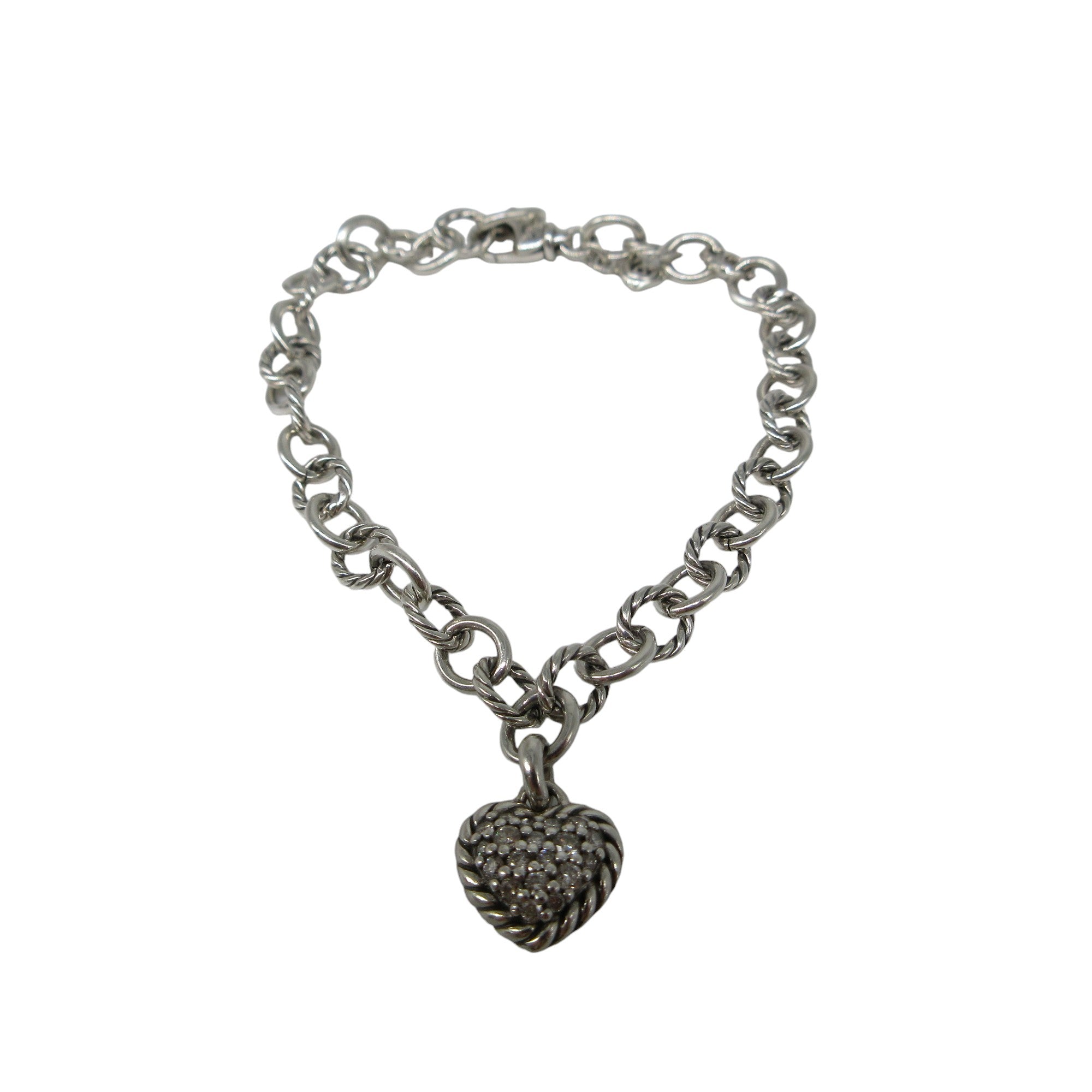 David Yurman Sterling Silver Heart Charm Bracelet with Diamonds - Elegant Jewelry Gift for Women, Perfect for Valentine's Day, Anniversary & Special Occasions
