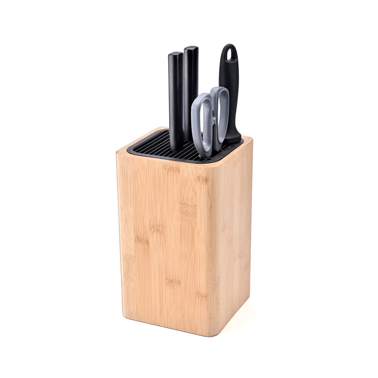 Premium Bamboo Knife Block with Scissors & Sharpening Rod Holder - Eco-Friendly Universal Knife Storage Organizer for Kitchen Countertop - Safe Blade Protection & Space-Saving Design by KITCHENDAO - Perfect for Home Chefs & Professional Kitchens
