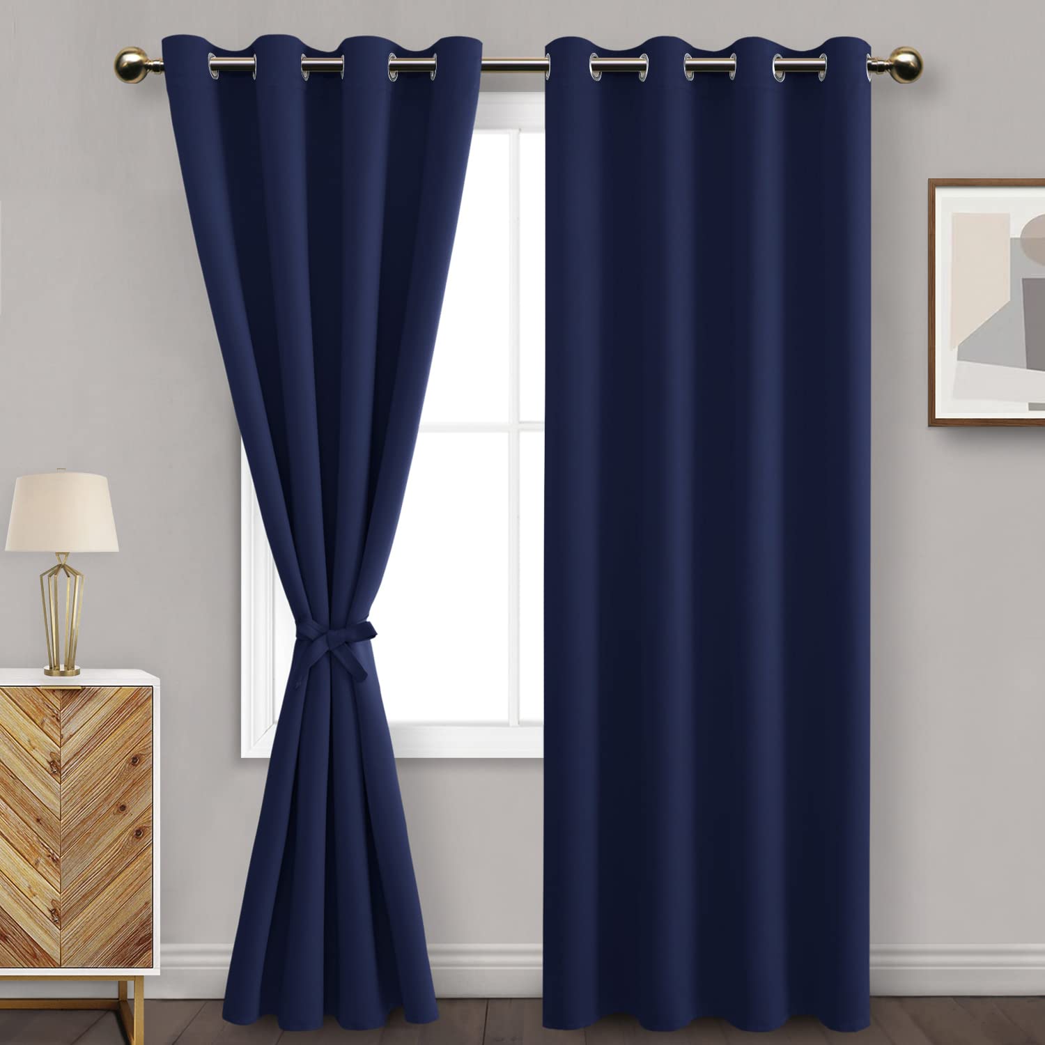 DWCN Blackout Curtains for Bedroom & Living Room - Thermal Insulated Energy Efficient Grommet Window Drapes with Tiebacks, 52 x 96 Inch, Navy Blue, 2 Panels - Perfect for Light Blocking, Privacy & Temperature Control