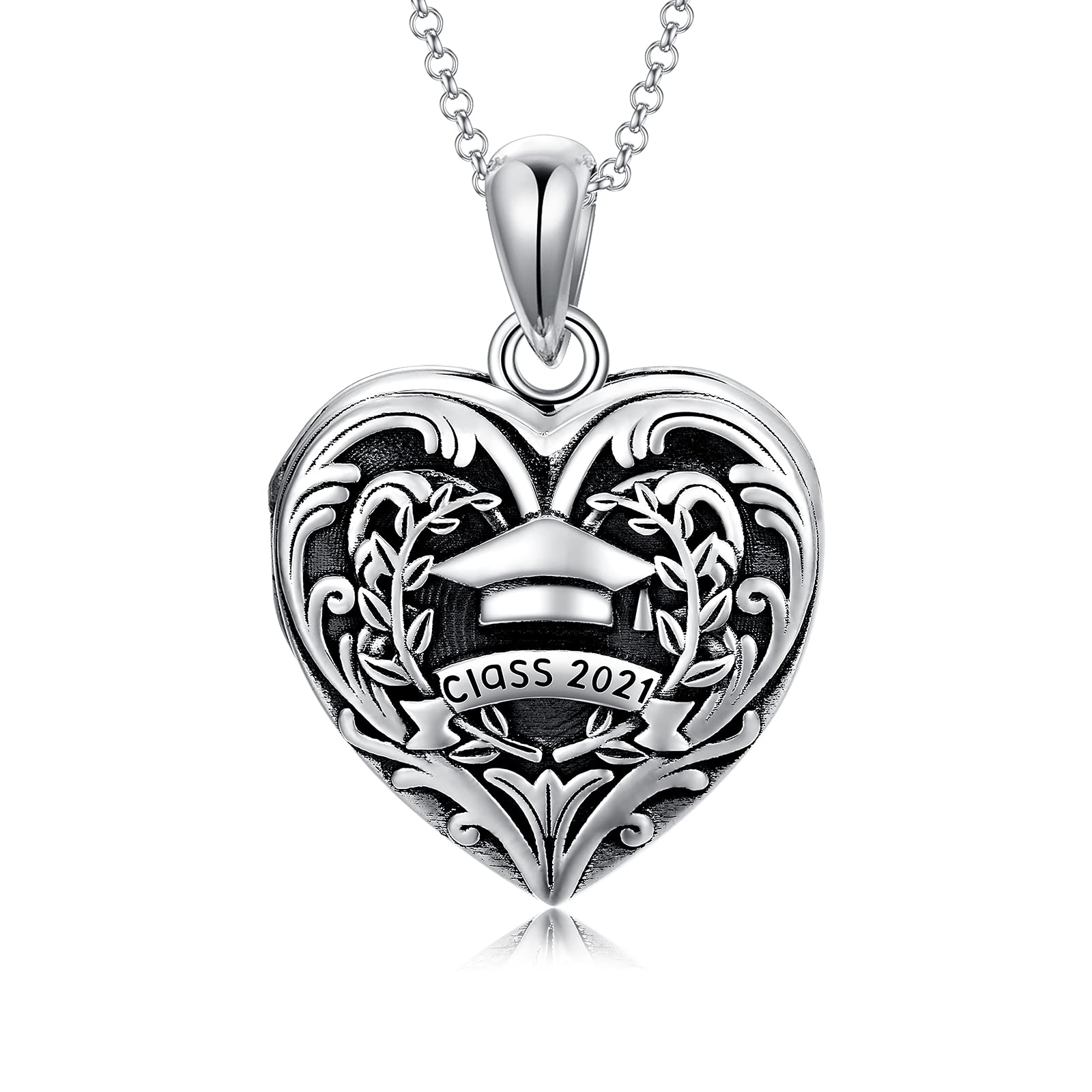 SOULMEET Heart Shaped Class of 2021 Graduation Locket Necklace - Holds 2 Photos, Graduation Cap Pendant - Perfect Graduation Gift for Her, Daughter, Friend | Ideal for Commencement Ceremonies, Graduation Parties & Memory Keepsakes