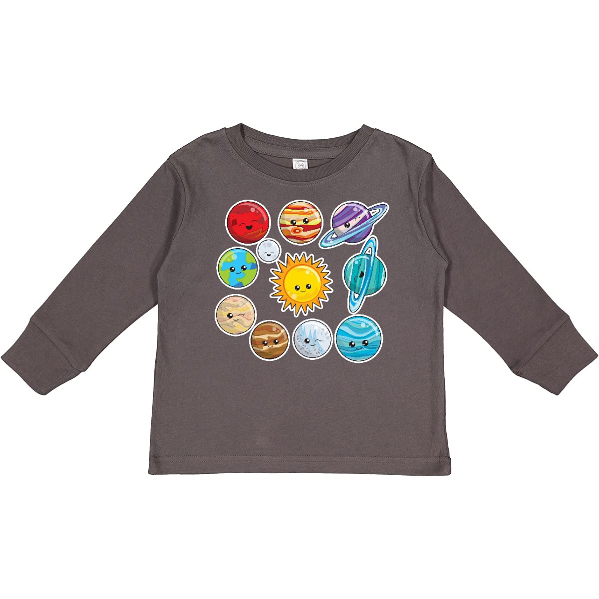 Inktastic Happy Sun Moon and Planets Toddler Long Sleeve T-Shirt - Cute Space Themed Cotton Tee for Boys & Girls - Perfect for Playdates, Preschool & Family Outings