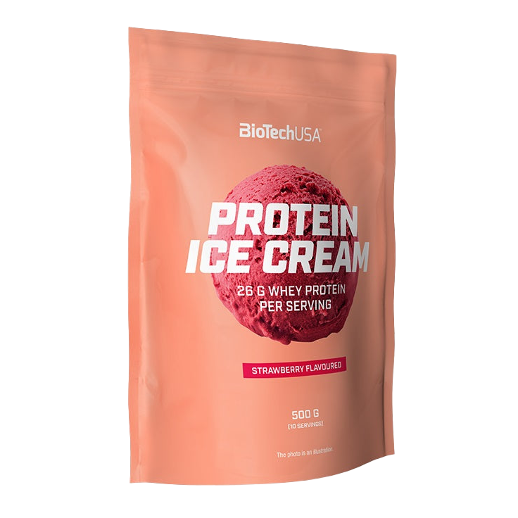 BioTechUSA Strawberry Protein Ice Cream - 500g High Protein Low Carb Dessert for Fitness & Post-Workout Recovery | Healthy Muscle Building Snack