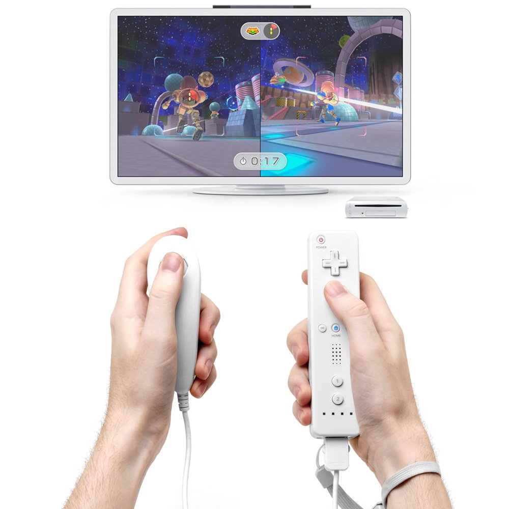 AFUNTA 2-Pack Replacement Nunchuk Controllers for Nintendo Wii U - Black & White - Perfect for Wii U Gaming, Fitness & Party Play