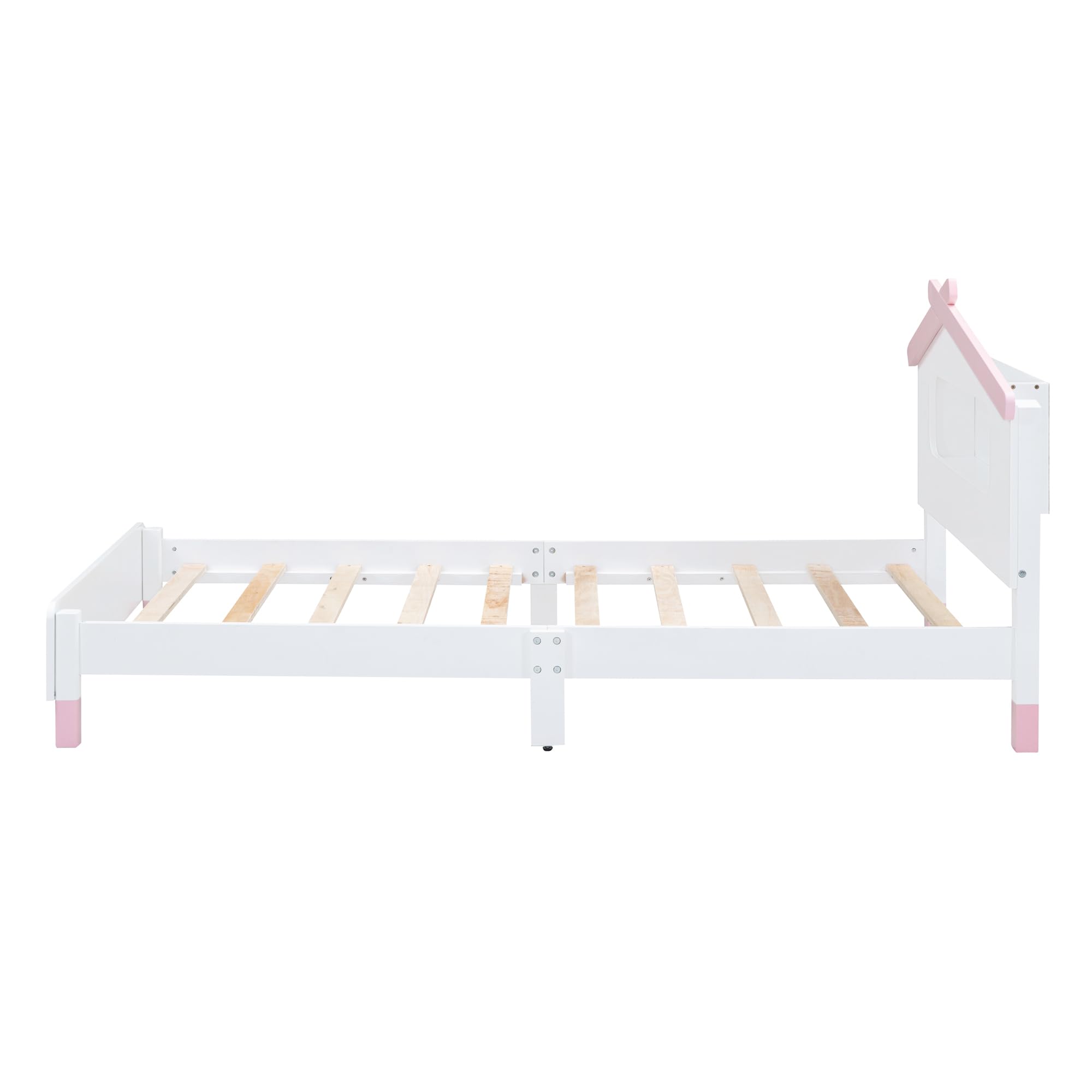 Harper & Bright Designs Twin Bed Frame with House-Shaped Headboard - Wooden Kids Platform Bed with Motion-Activated Night Lights - Cute Single Bed for Girls & Boys (White & Pink) - Perfect for Kids' Bedrooms, Playrooms & Cozy Sleep Spaces
