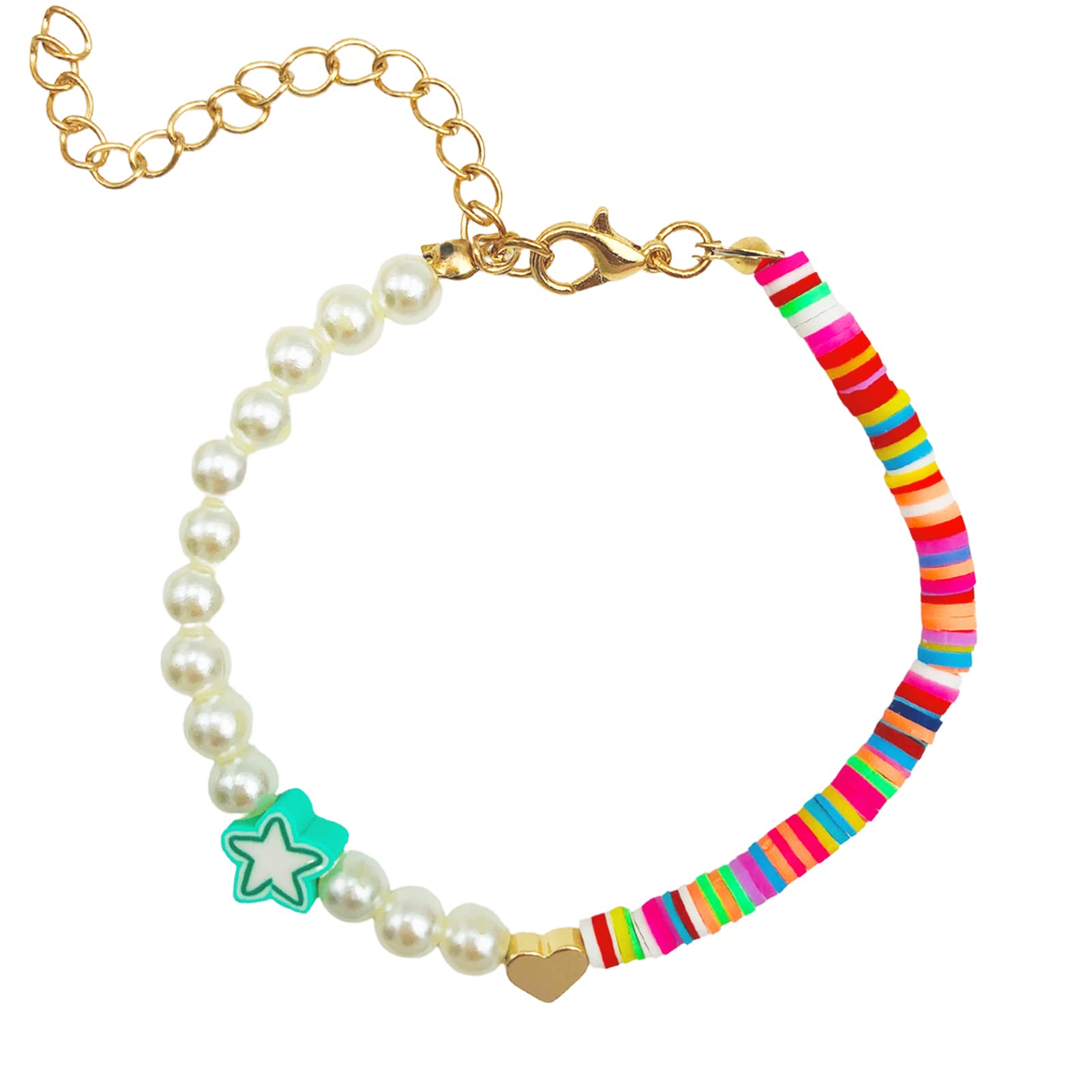 Yuozeony Smiley Face Bracelet - Colorful Rainbow Clay Beads with Imitation Pearls, Trendy Y2K Preppy Jewelry for Teen Girls & Women | Perfect for Everyday Wear, Gifts, and Boho Fashion Accessories