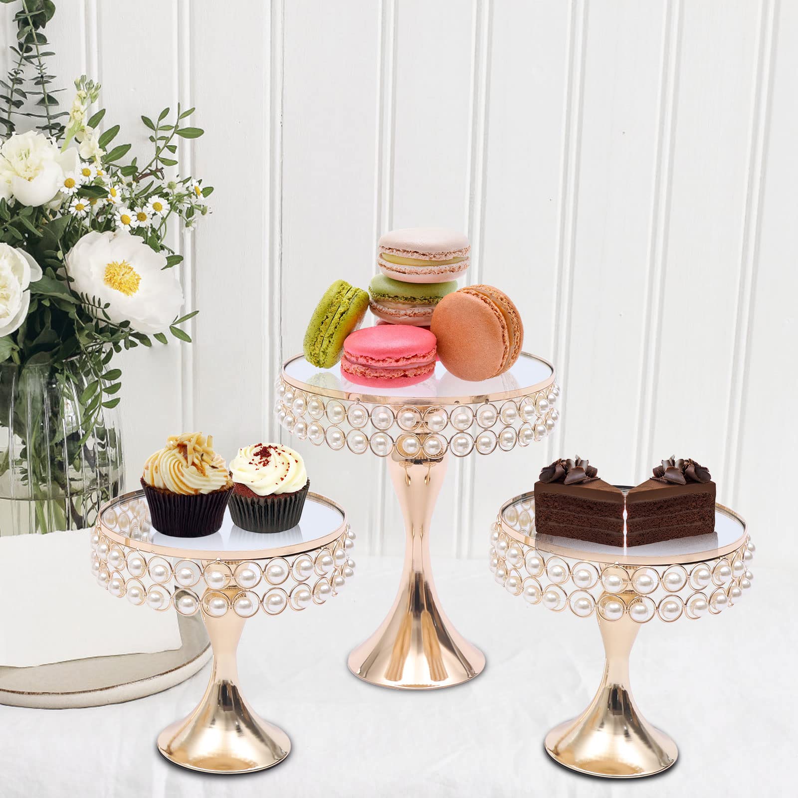 Elegant French Gold Iron Cake Stand Set (8 PCS) - Perfect for Wedding Desserts, Afternoon Tea Parties & Special Occasions - Durable Decorative Serving Tray for Cakes, Pastries & Finger Foods