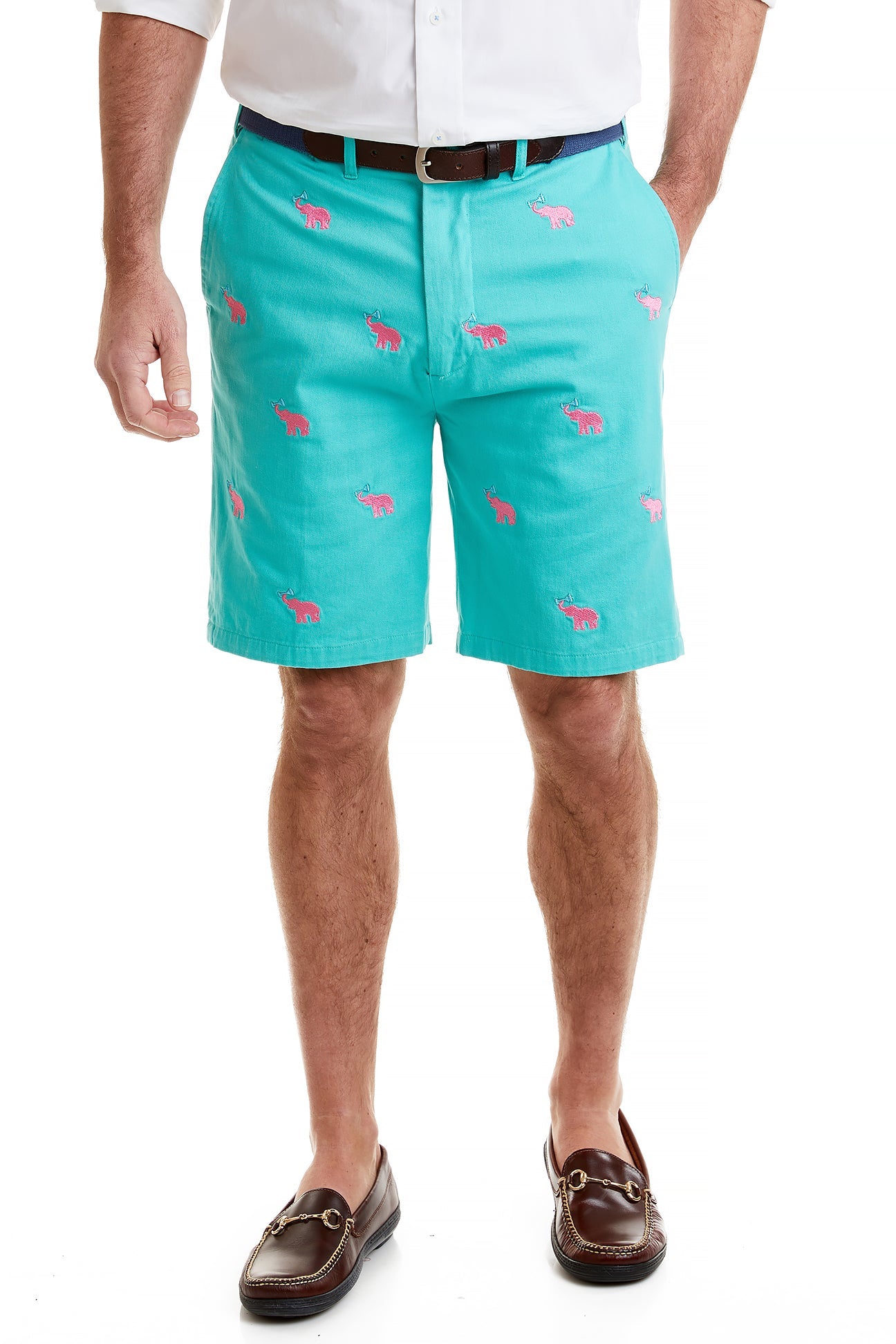 Cisco Short Stretch Twill Aquatic Green with Elephant Print - Comfortable Casual Pants for Women, Perfect for Outdoor Activities, Travel and Daily Wear