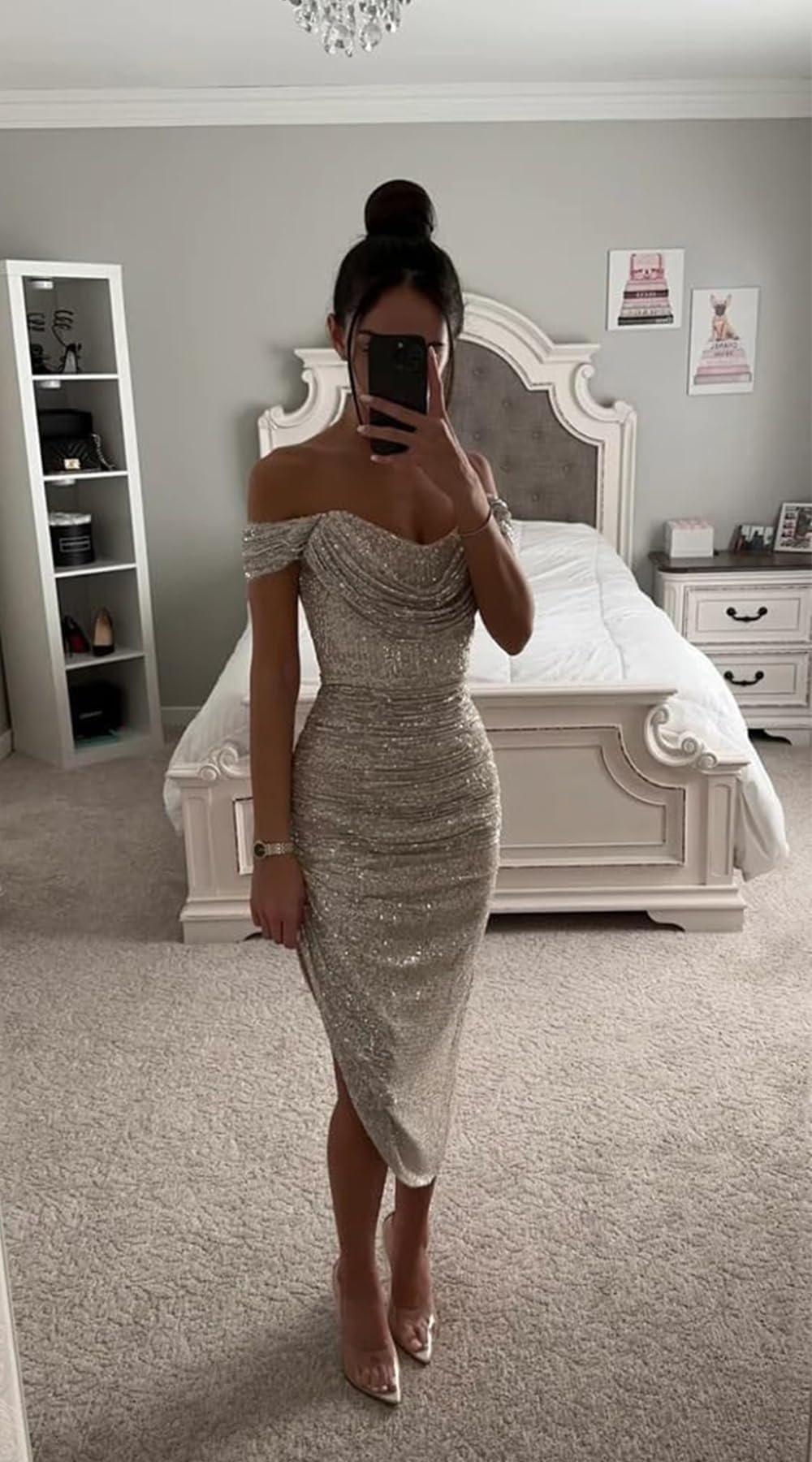 Sparkly Sequin Prom Dress Off Shoulder Tight Midi - Party & Homecoming