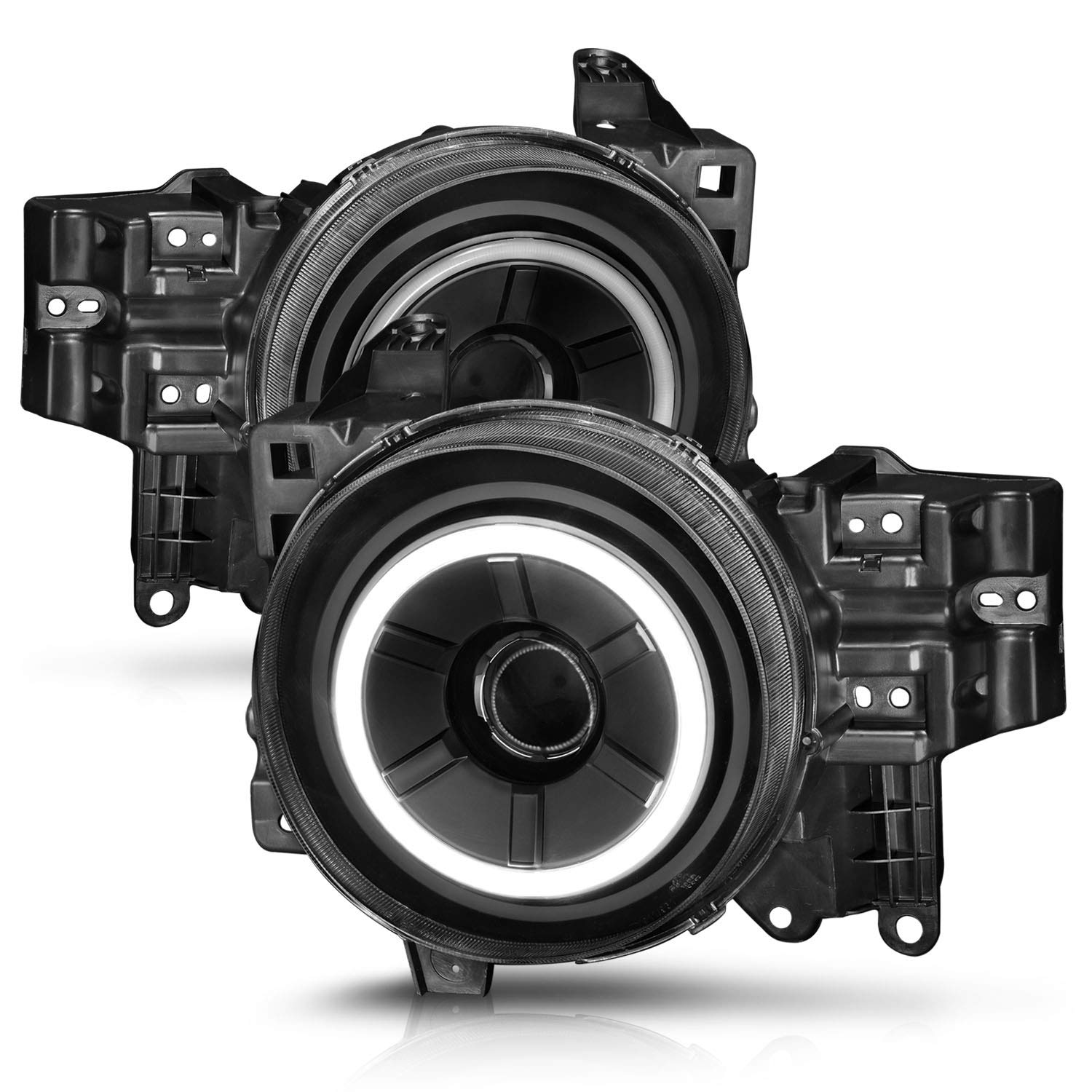 AmeriLite Black LED Projector Headlights with Halo Ring - Replacement for Toyota FJ Cruiser (Both Driver & Passenger Side) | Durable, Bright Lighting for Off-Road Adventures & Night Driving