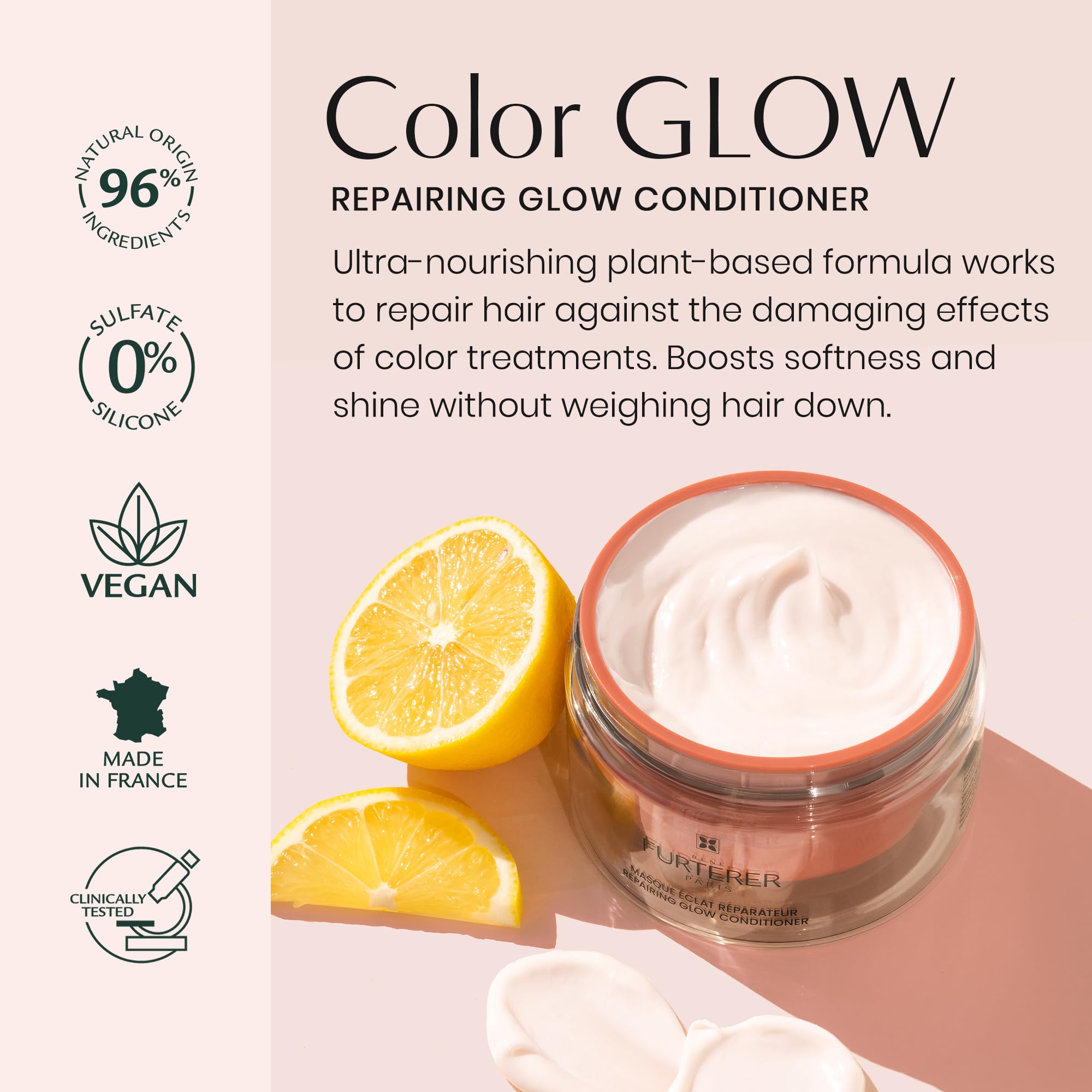 Rene Furterer Color Glow Repairing Conditioner with Amino Acids & Lemon Essential Oil - Hydrating Hair Treatment for Color-Treated & Damaged Hair - Perfect for Daily Use & Salon-Quality Results