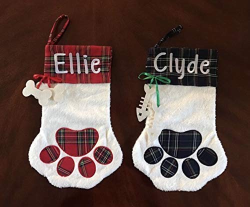 Personalized Pet Christmas Stocking for Dogs & Cats - Custom Paw Print & Paw Shaped Holiday Stocking - Perfect for Pet Lovers' Christmas Decor & Gift Giving