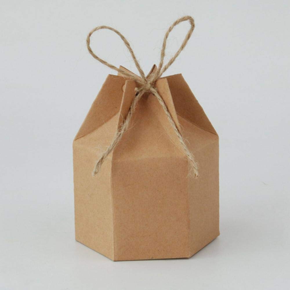 Eco-Friendly Kraft Paper Candy Boxes - Hexagon Lantern Design with Rope Handle - 50pc Set for Wedding, Christmas, Valentine's Day & Party Favors | Perfect for Gift Packaging, Candy Storage & Decorative Displays