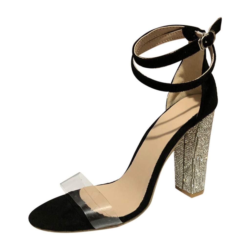 Sexy Women's High Heel Pumps with Rhinestone Ankle Strap - Chunky Block Heel Dress Shoes for Party, Wedding & Evening Events - Comfortable Sandals for Women