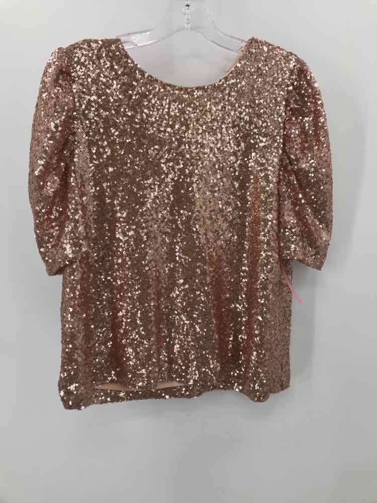 Pre-Owned Allison Joy Tan Size Small Sequin Blouse - Perfect for Parties, Date Nights & Special Occasions