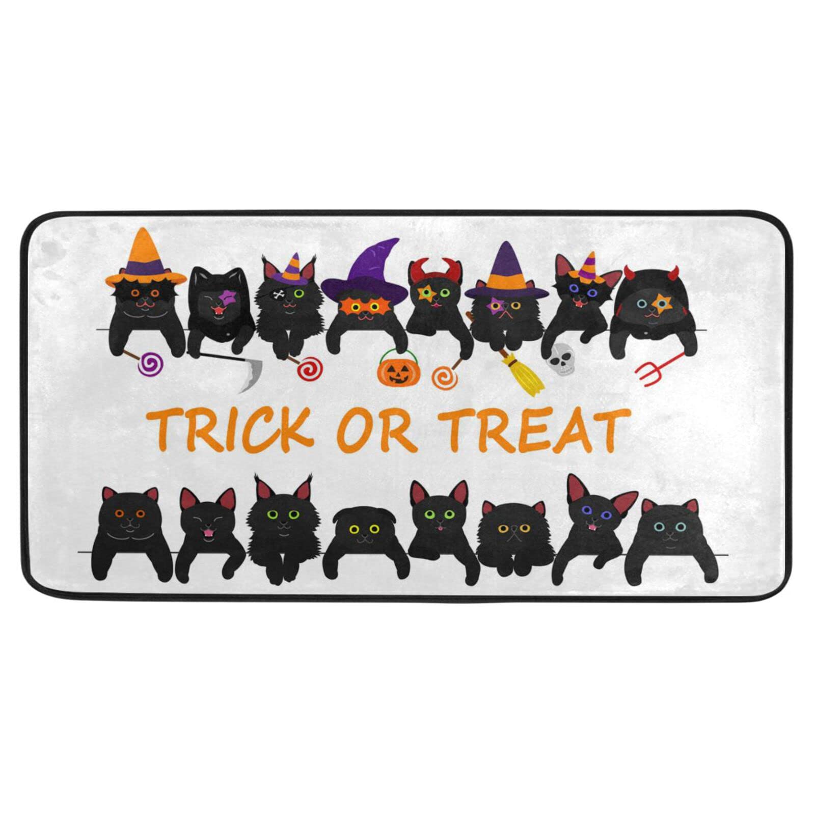 Non-Slip Halloween Black Cat Kitchen Rugs - Absorbent Washable Bath Mat for Bathroom, Sink, Stove & Laundry - Cute Trick or Treat Standing Floor Mat for Home Office, Hallway & Desk (39x20 Inches) - Perfect for Halloween Decor & Cozy Home Vibes