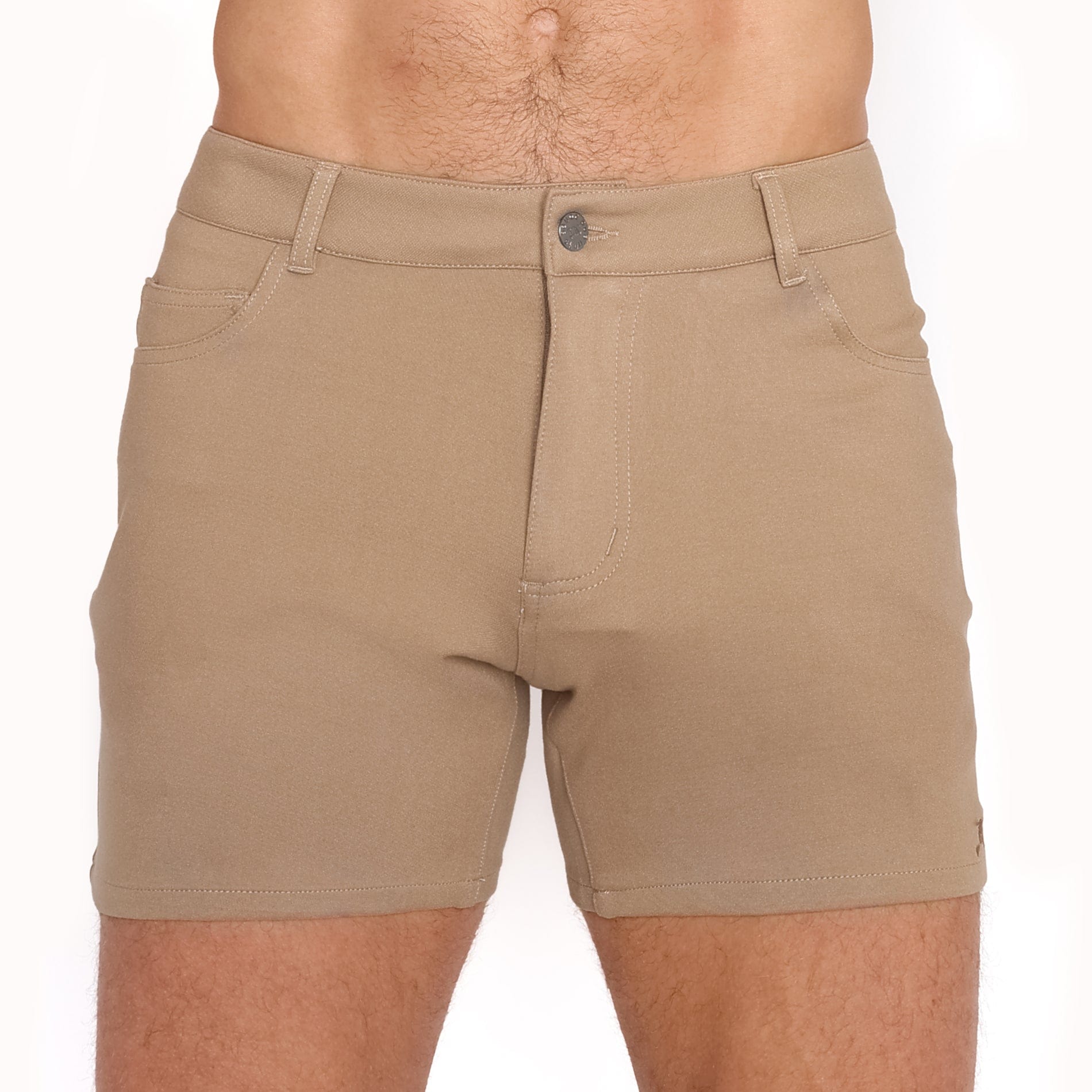 Custom Logo Knit Stretch Shorts for Men - Comfortable Tan Casual Shorts | Perfect for Summer, Gym, and Outdoor Activities