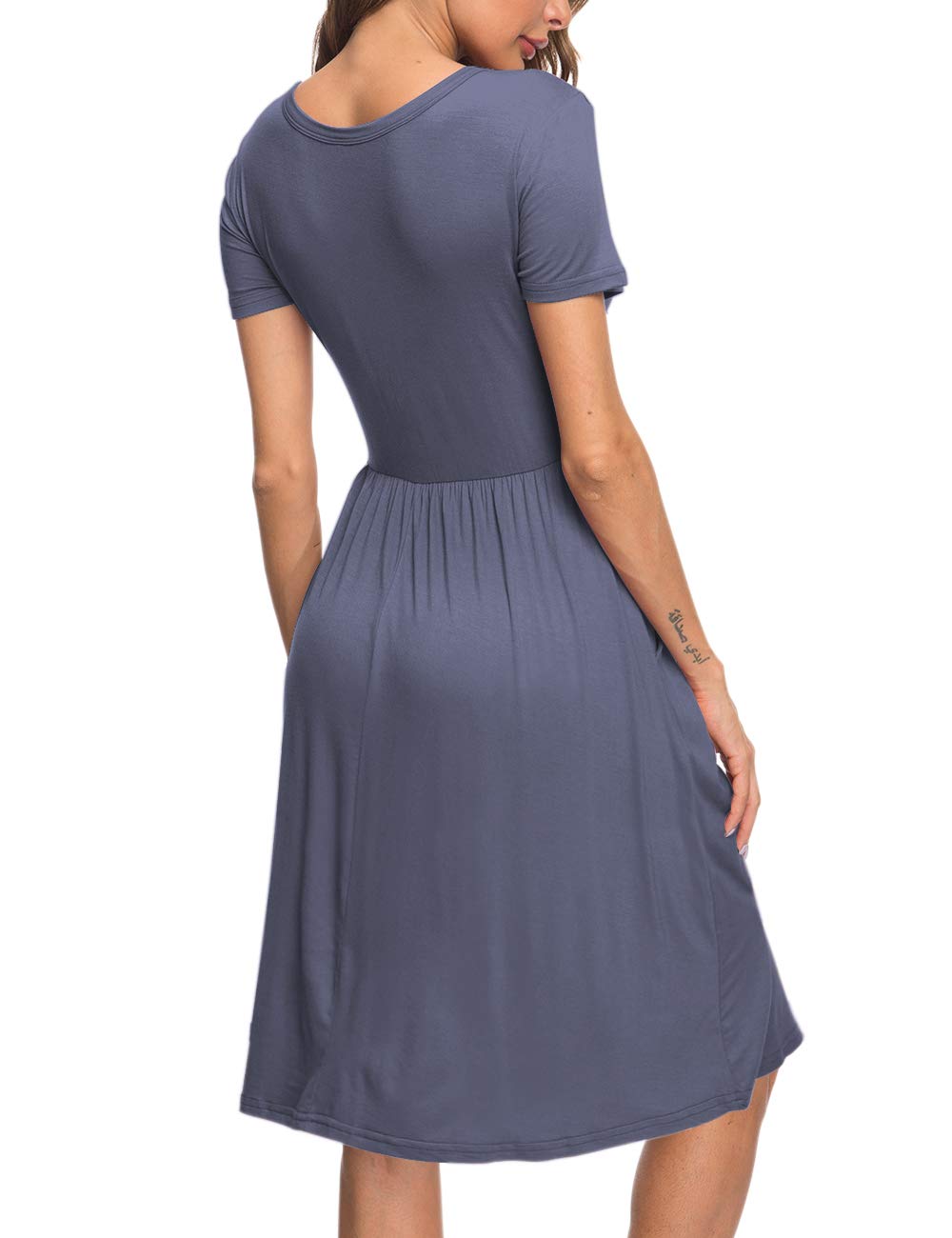 AUSELILY Women's Summer Short Sleeve Empire Waist Dress - Flowy Pleated Knee Length Swing Dress with Pockets | Casual Beach Dress, Vacation Outfit, Office Wear 2025 New Collection