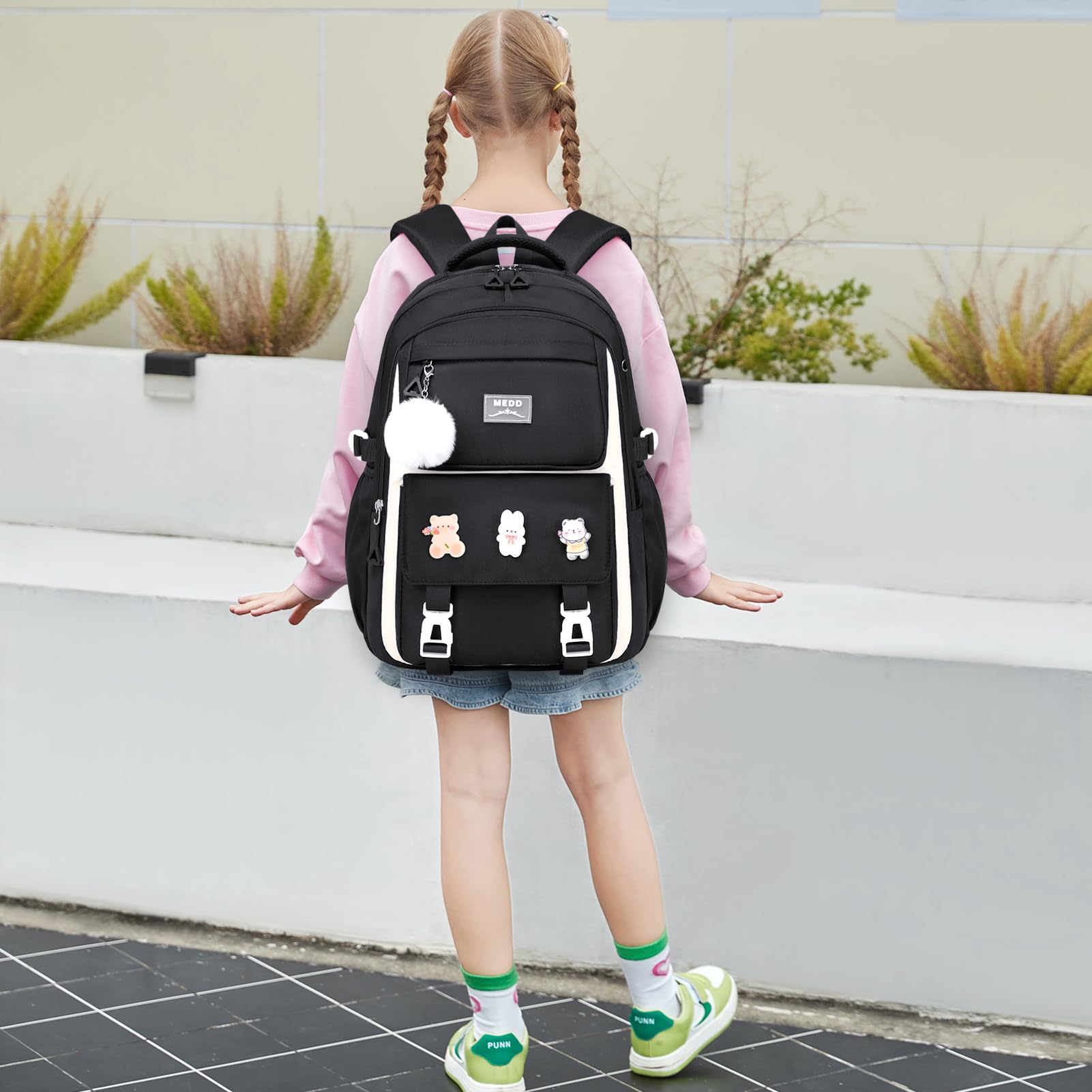 GeeWin Waterproof Stylish Backpack for Girls - School Bookbag for Teens, Kids & Women - Durable Travel Backpack with Pencil Case - Perfect for Elementary, Middle School & College Students (Black) - Ideal for Daily School Use, Weekend Trips & Outdoor Adventures