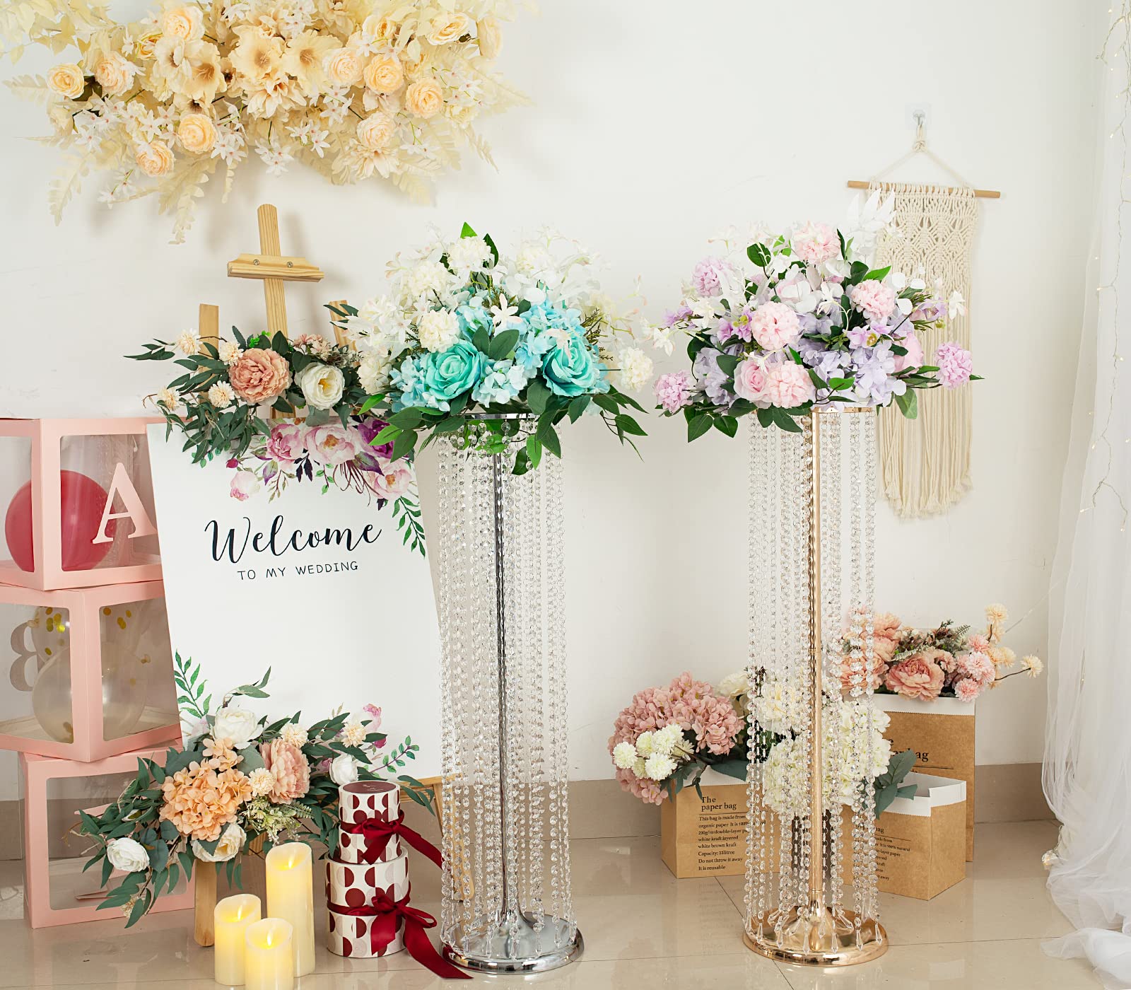 10-Piece Luxury Crystal Metal Flower Stand Set - 35.4