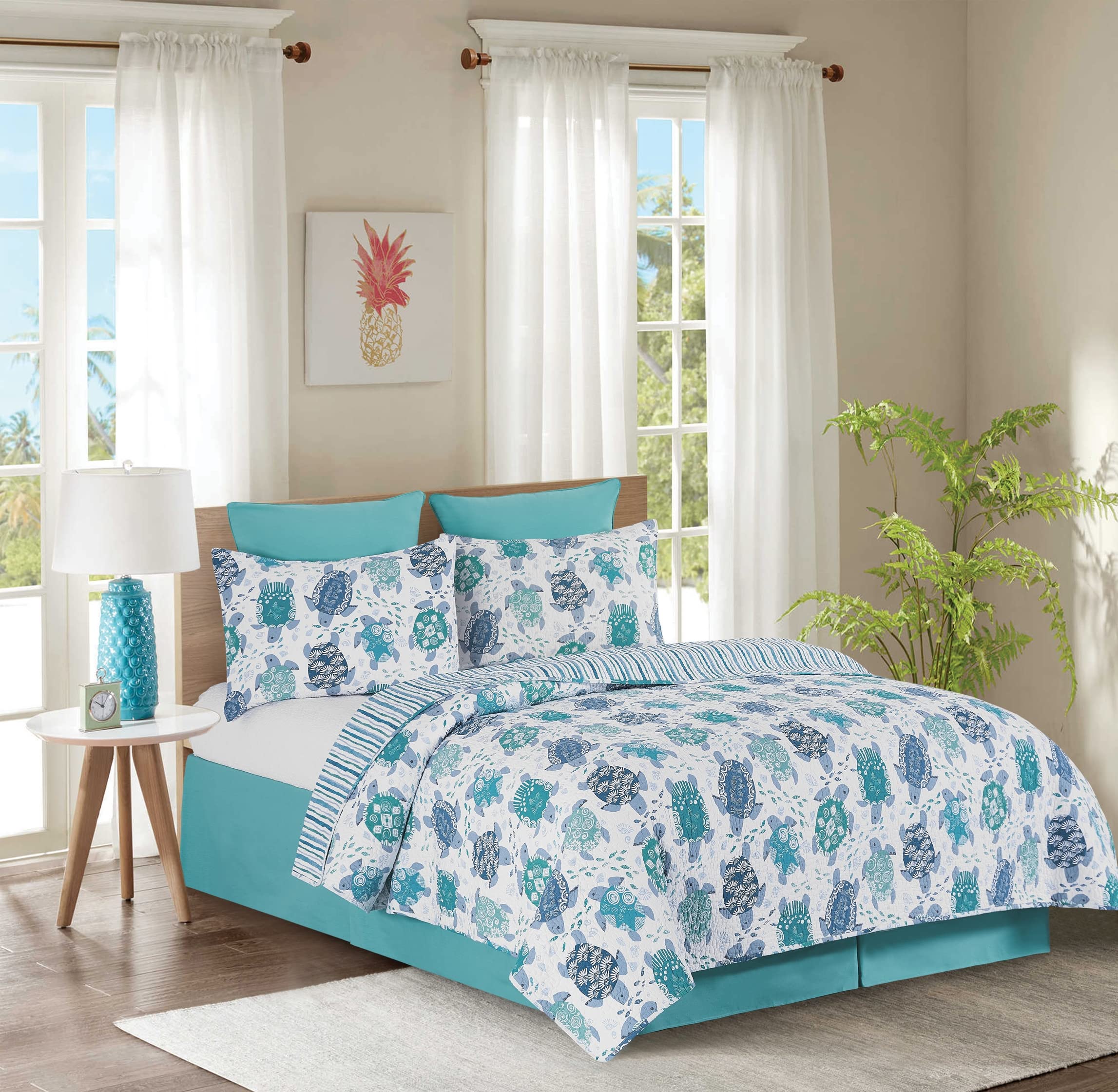 C&F Home Turtle Bay Full/Queen 3-Piece Reversible Quilt Set with 2 Standard Shams - Coastal Beach Style in White, Blue & Teal - Stripes Reverse Design - Perfect for Guest Rooms, Beach Houses & Coastal-Themed Bedrooms