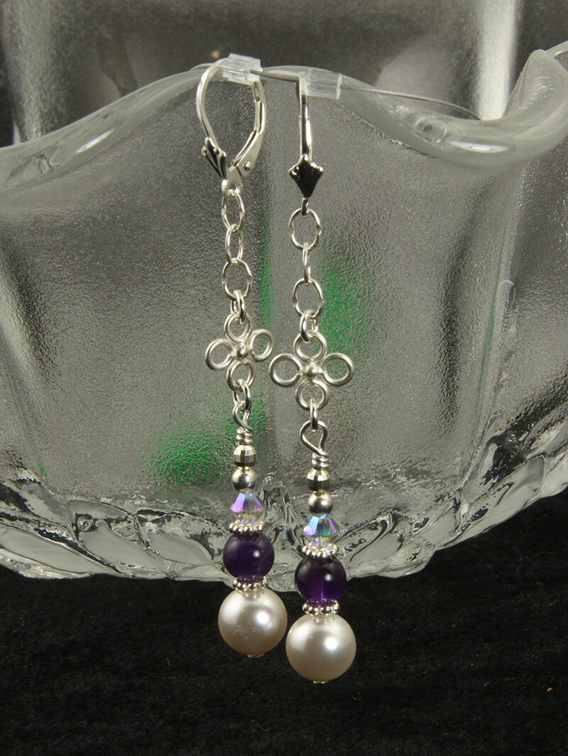 Amethyst Gemstone Pearl Beaded Earrings for Women - Elegant Dangle Drop Earrings for Wedding, Party & Special Occasions