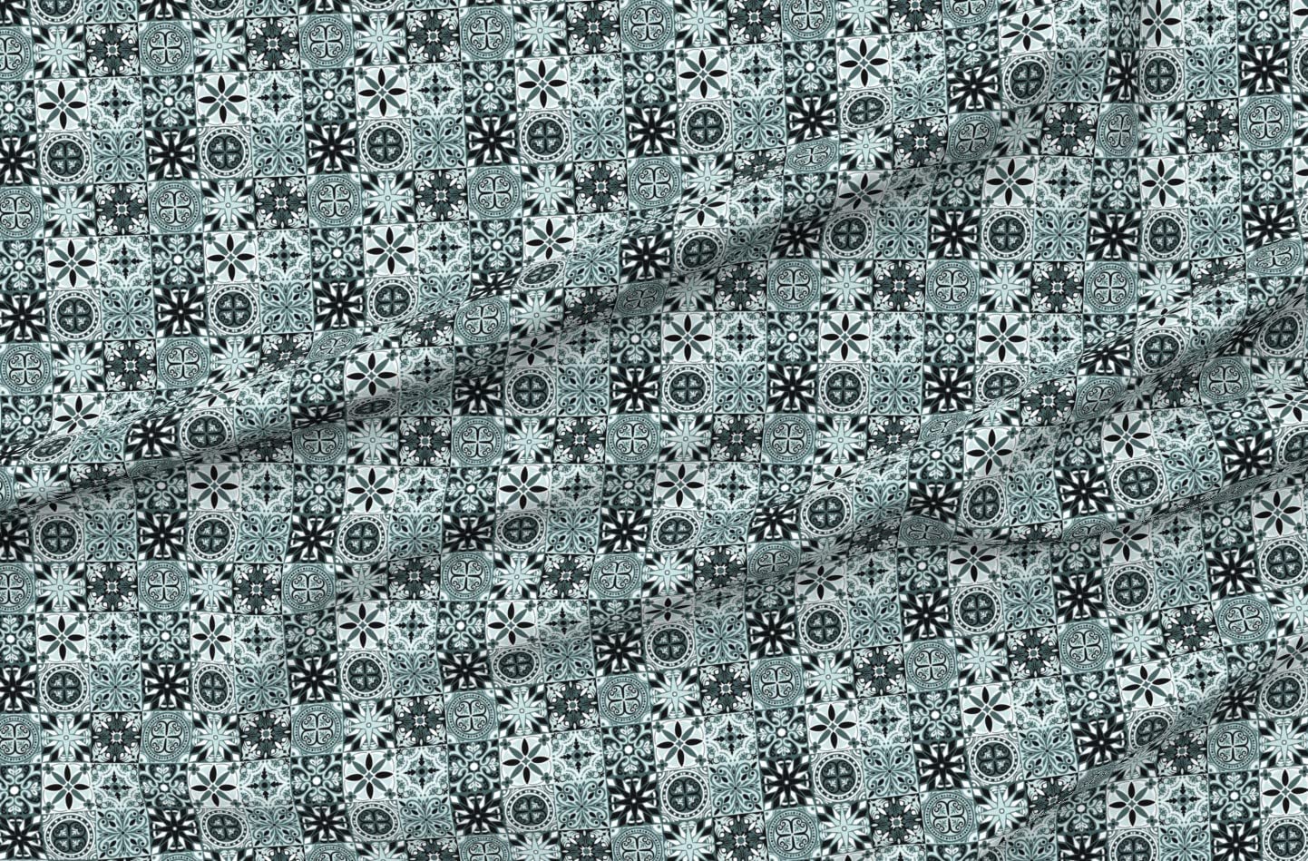 Mint Pine Tiles Green Chiffon Fabric by The Yard - Traditional Printed Home Decor & Fashion Sewing Material for Dresses, Curtains, DIY Crafts | Perfect for Bohemian Style Clothing and Home Accents