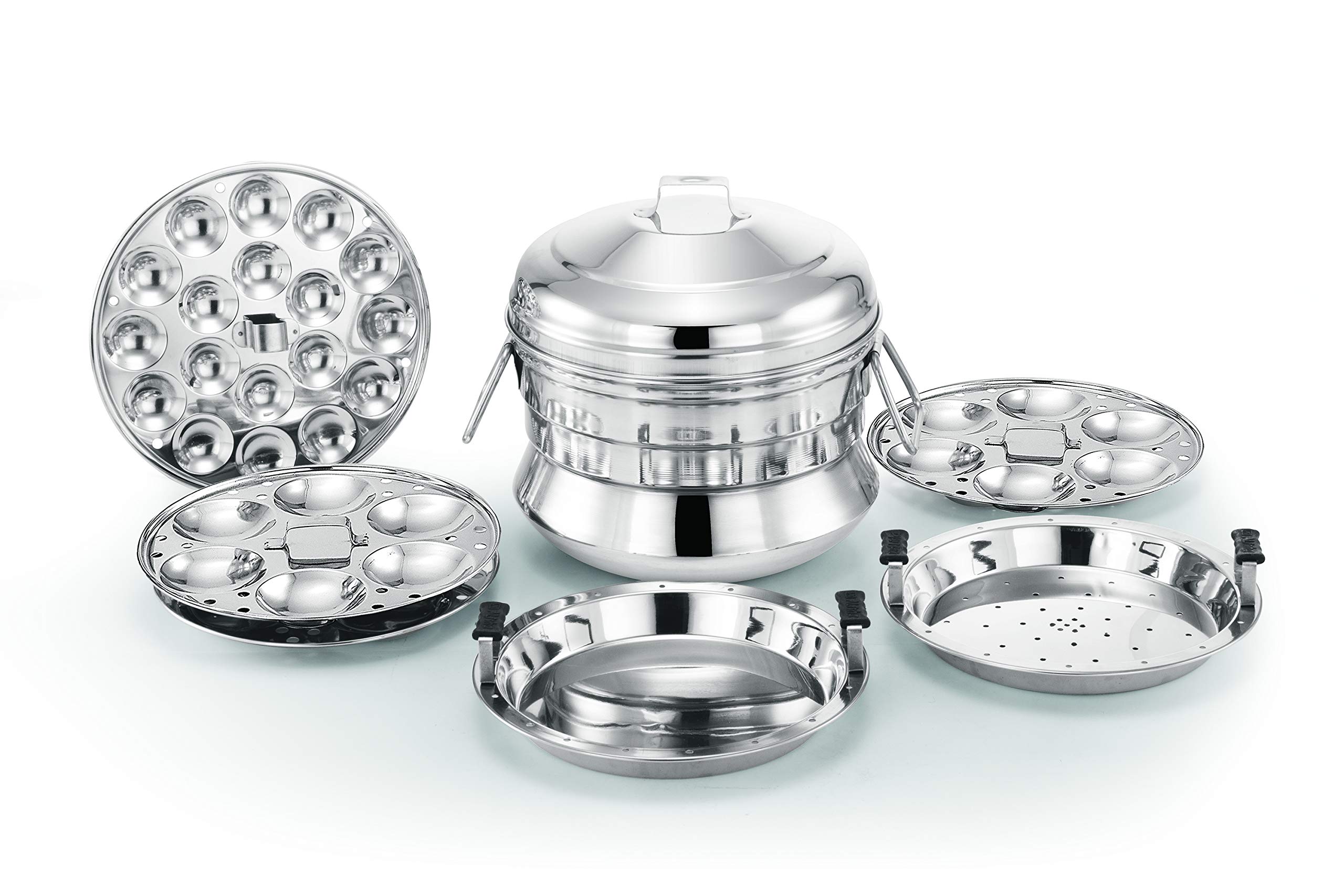Stainless Steel Multi-Purpose Idli Cooker Set - 3 Idli Plates (18 Idlis), Dhokla Plate, Steamer & Mini Idli Plate | Perfect for Indian Breakfast, Steaming Dumplings & Healthy Meal Prep