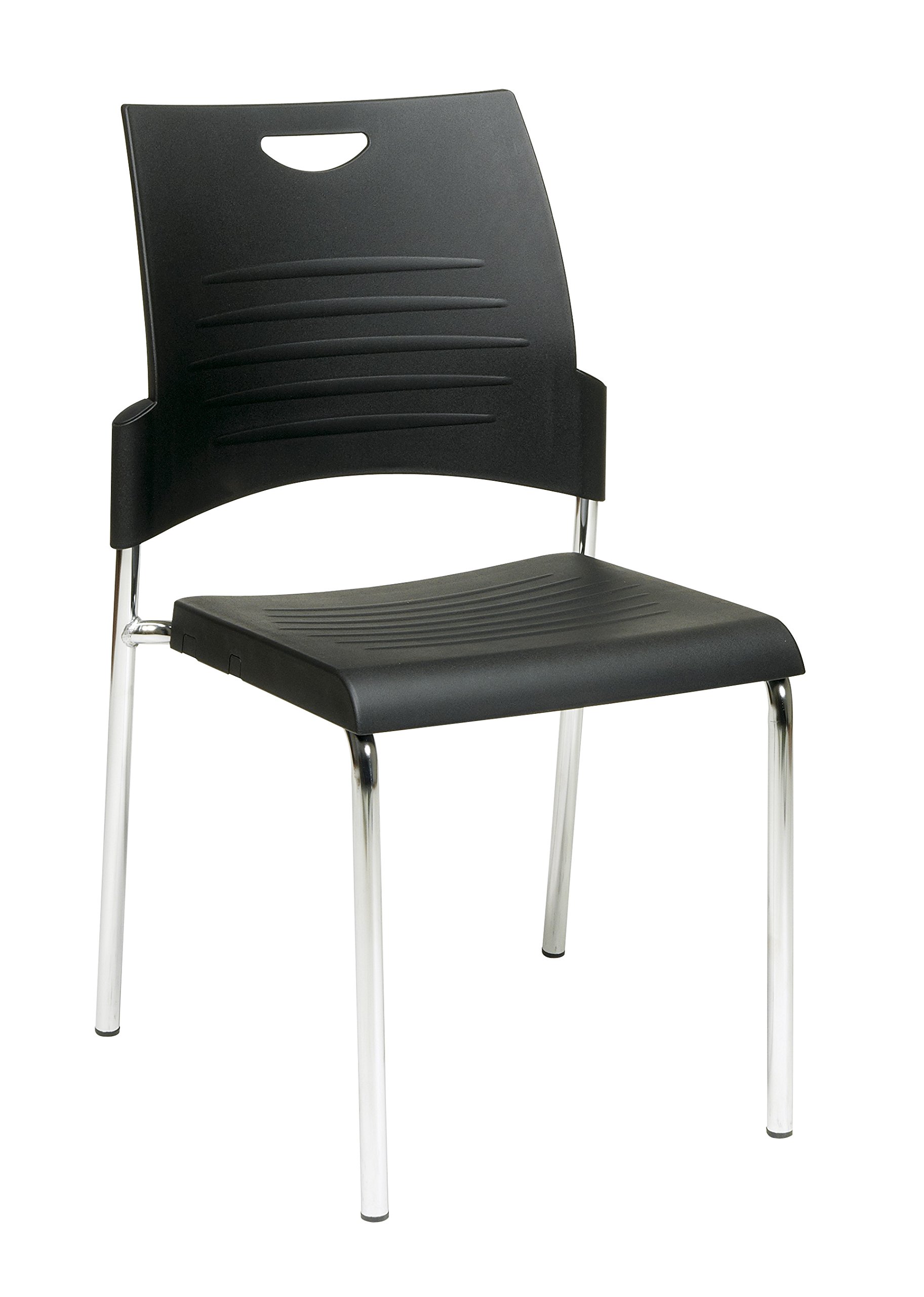 Office Star STC Series Black Plastic Stacking Chairs with Chrome Steel Frame - 4-Pack Set for Conference Rooms, Classrooms & Events | Durable Straight Leg Design