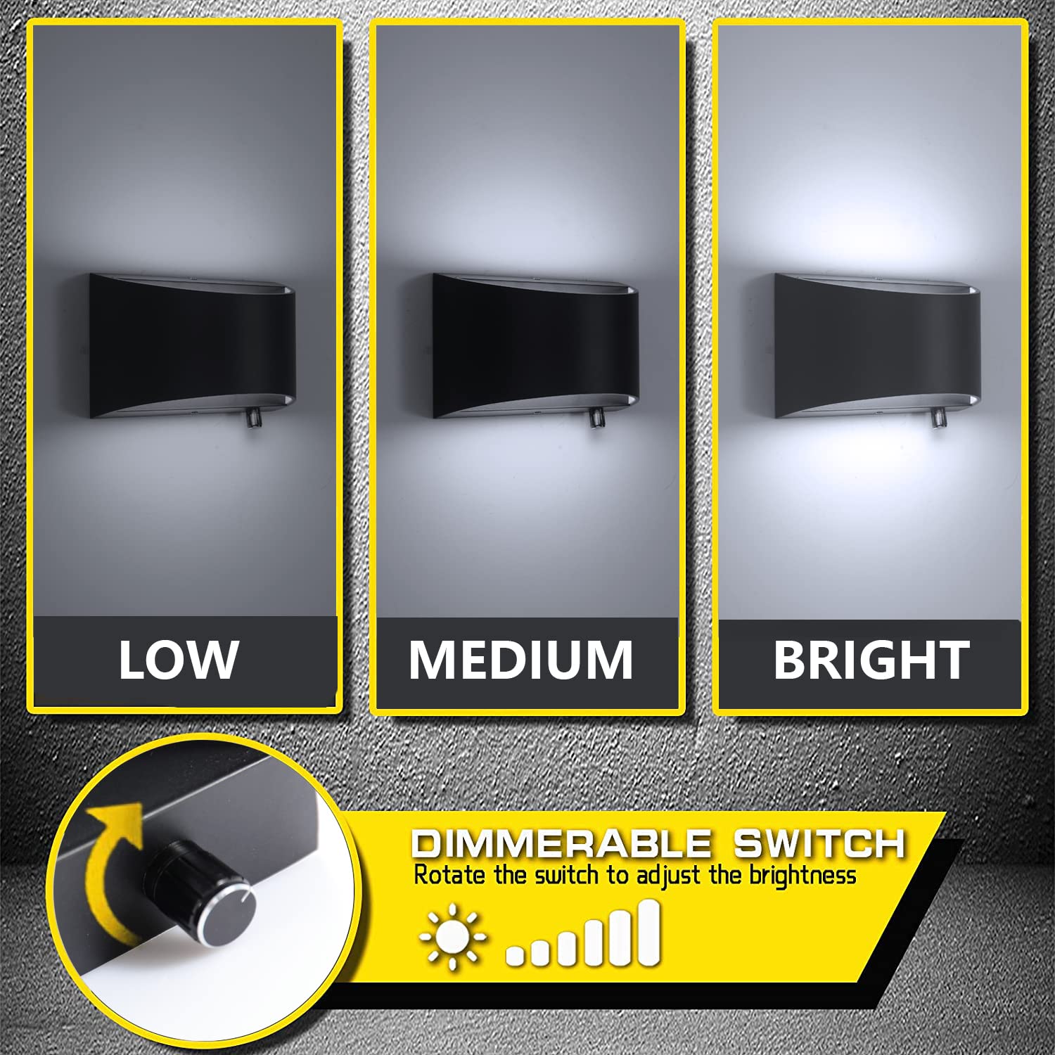 Modern Dimmable LED Wall Sconce Light Fixture 12W - Up/Down Aluminum Vanity Wall Lighting with Switch for Living Room Bedroom Hallway (Black, 6000K) - Perfect for Ambient Lighting & Home Decor
