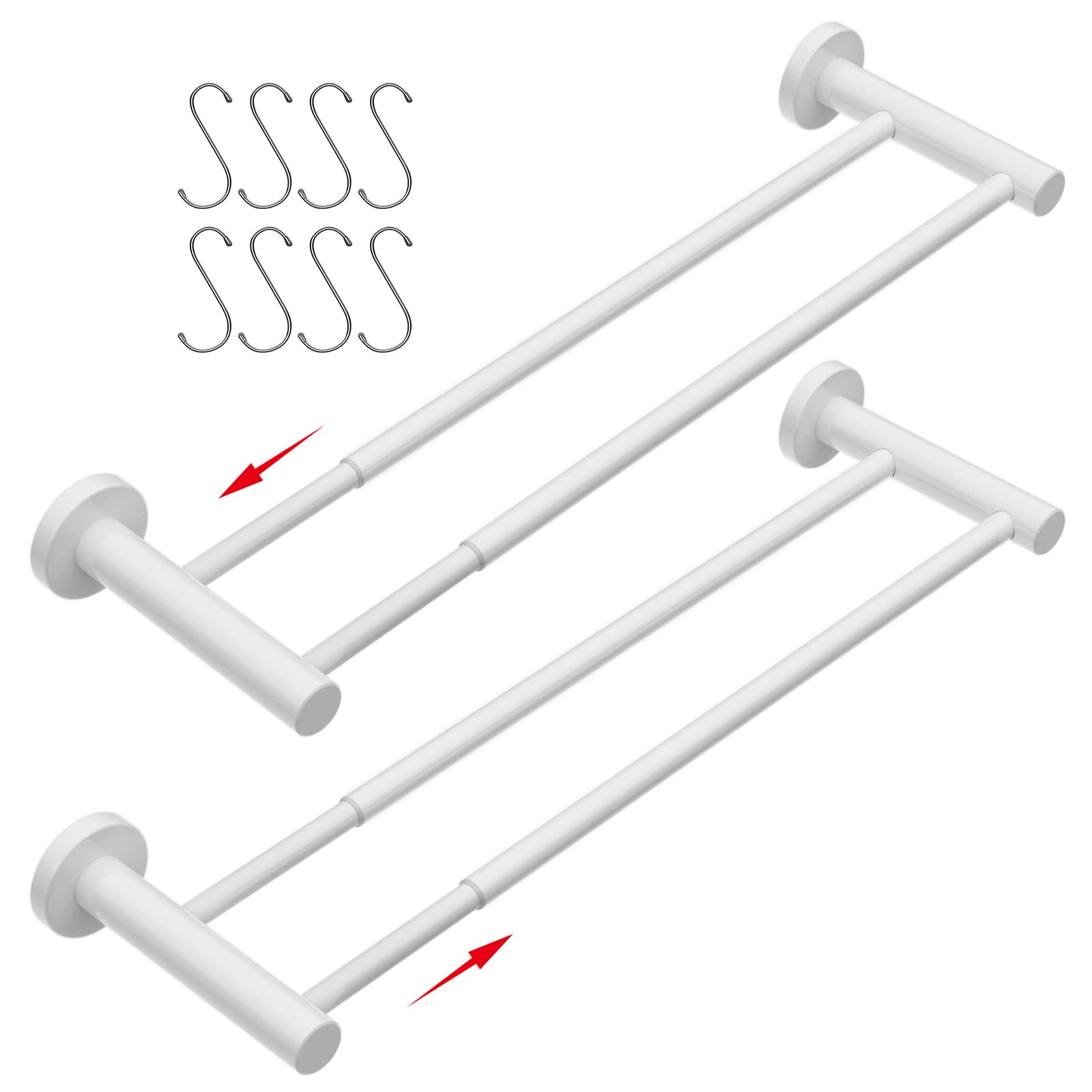 2 Pack Adjustable 16-27.6 Inch Double Bath Towel Bars - Oil Rubbed White Stainless Steel Towel Holder - Wall Mount Expandable Towel Rod for Bathroom & Kitchen - 1