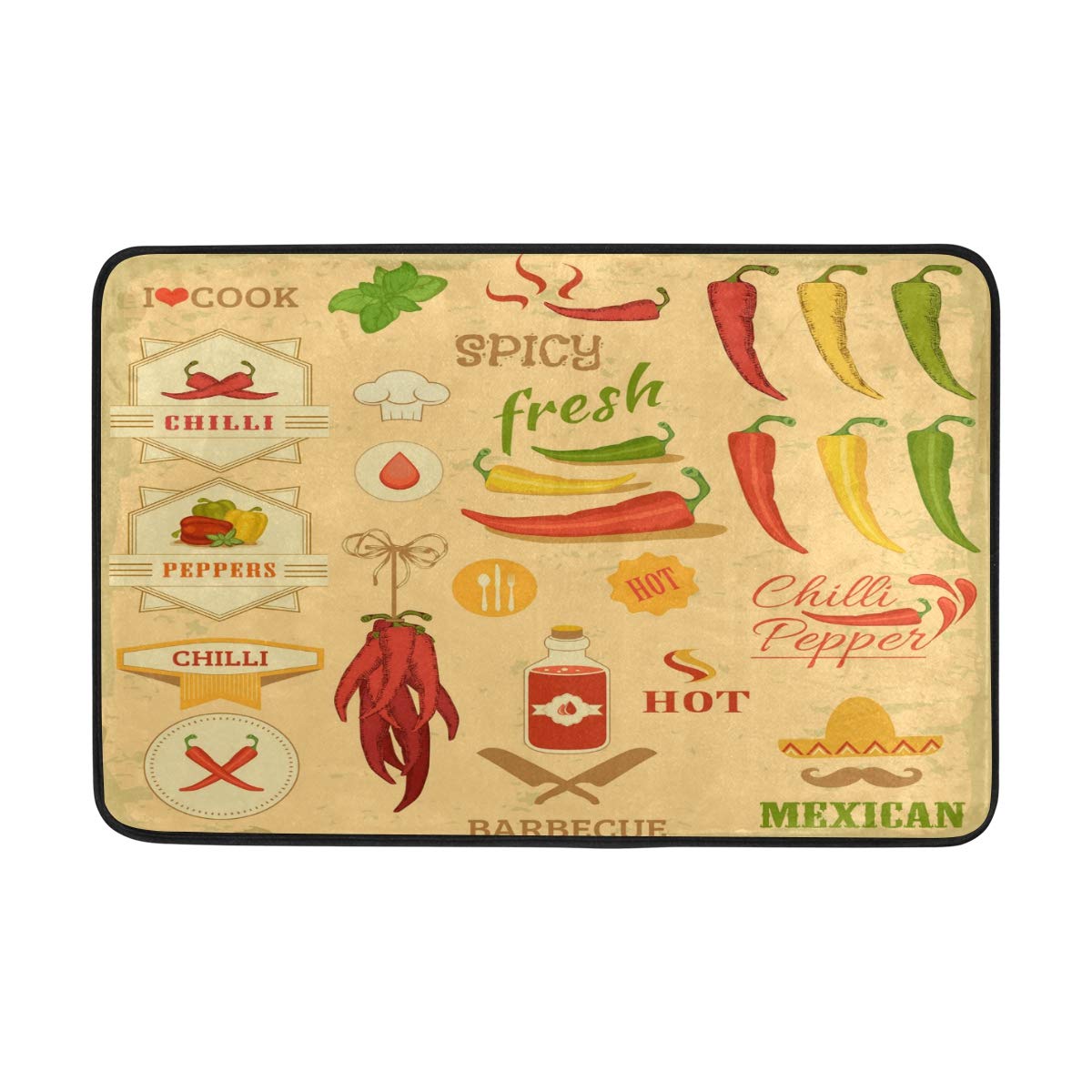 Lyetny Fresh Pepper Spicy Chili Non-Slip Indoor Rug - 23.6 x 15.7 Inch Kitchen, Hallway, Bathroom & Entryway Mat - Perfect for Home Decor, Dorm Room & High-Traffic Areas