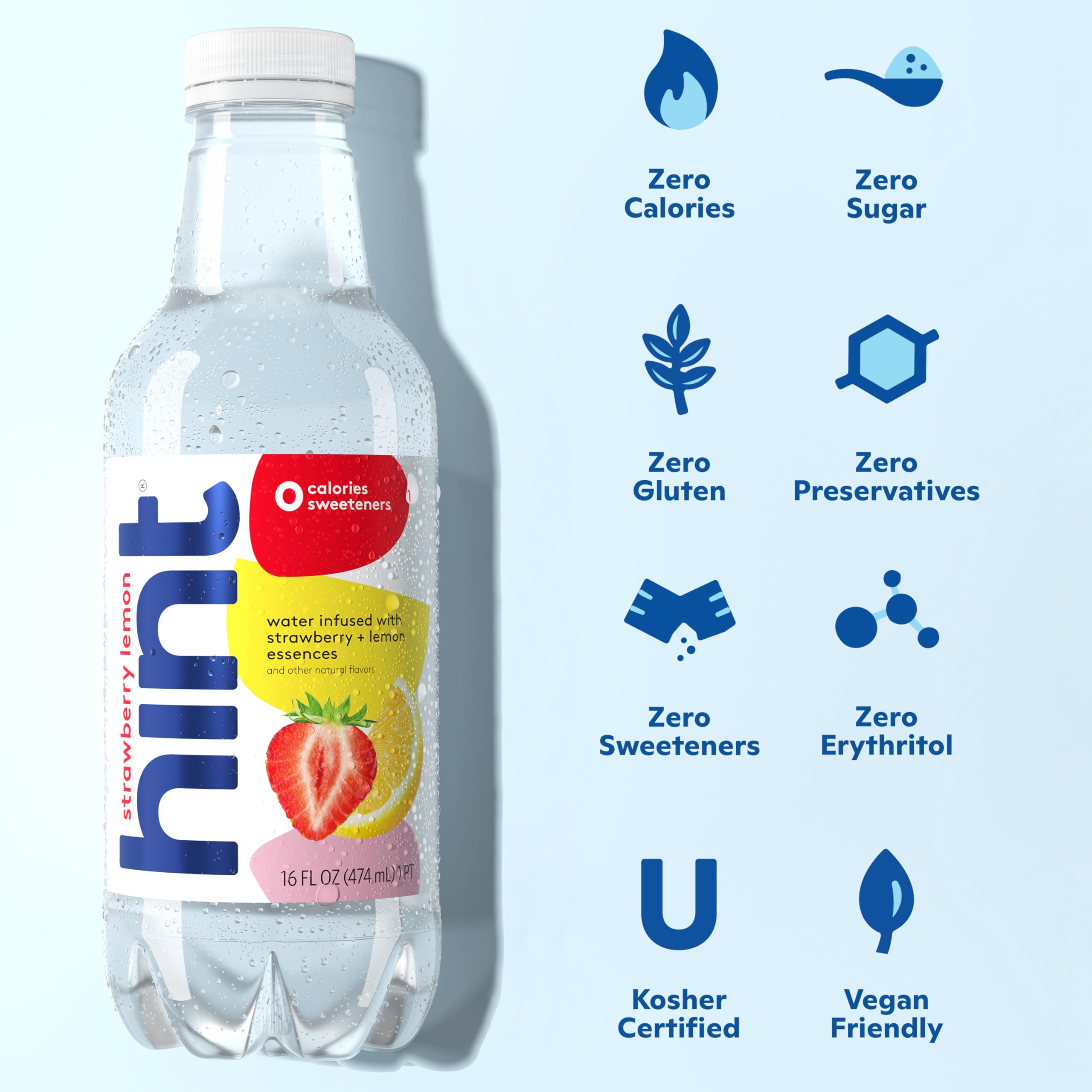 **Strawberry Lemon Hint Water - 12 Pack (16 oz Bottles) | Sugar-Free, Zero Calorie, No Artificial Flavors or Preservatives | Refreshing Hydration for Workouts, Office & On-The-Go**