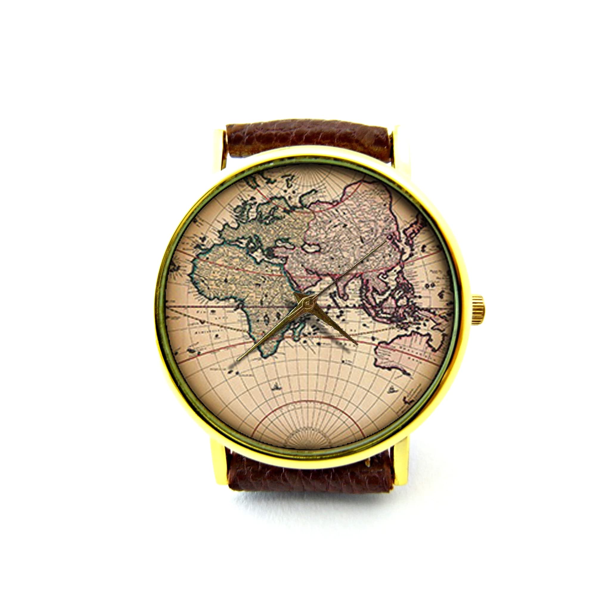 Handmade Genuine Leather World Map Watch - Stylish Map Design Bracelet Watch for Men & Women - Perfect for Travel Enthusiasts, Geography Lovers & Unique Gift Ideas