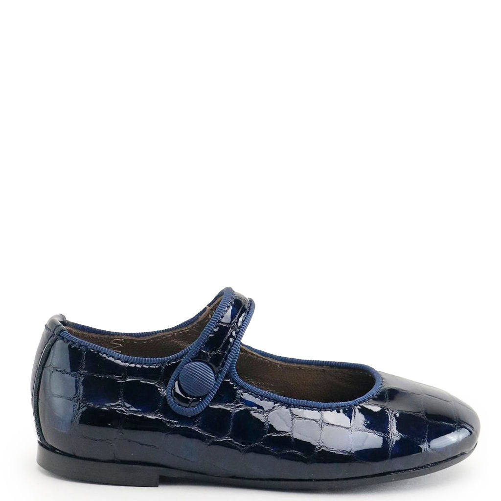 Navy Blue Crocodile Patent Leather Mary Jane Shoes for Women - Elegant & Comfortable Dress Shoes for Work, Parties & Weddings