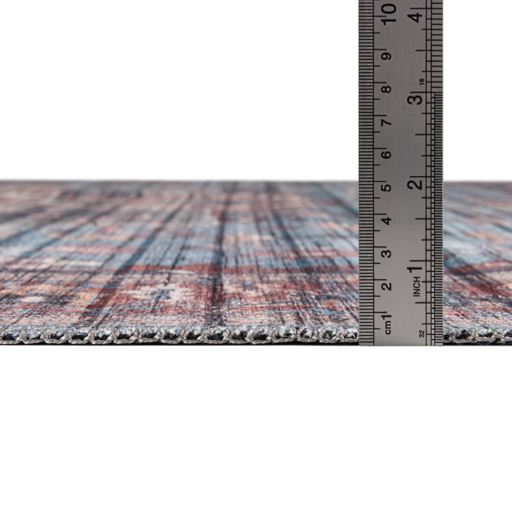 Washable Blue Low-Pile Rug 5' x 8' Oval - Maahru Collection by Rugs.com | Soft & Durable for Living Room, Dining Room, Open Floor Plan | Easy Clean Home Decor for High Traffic Areas