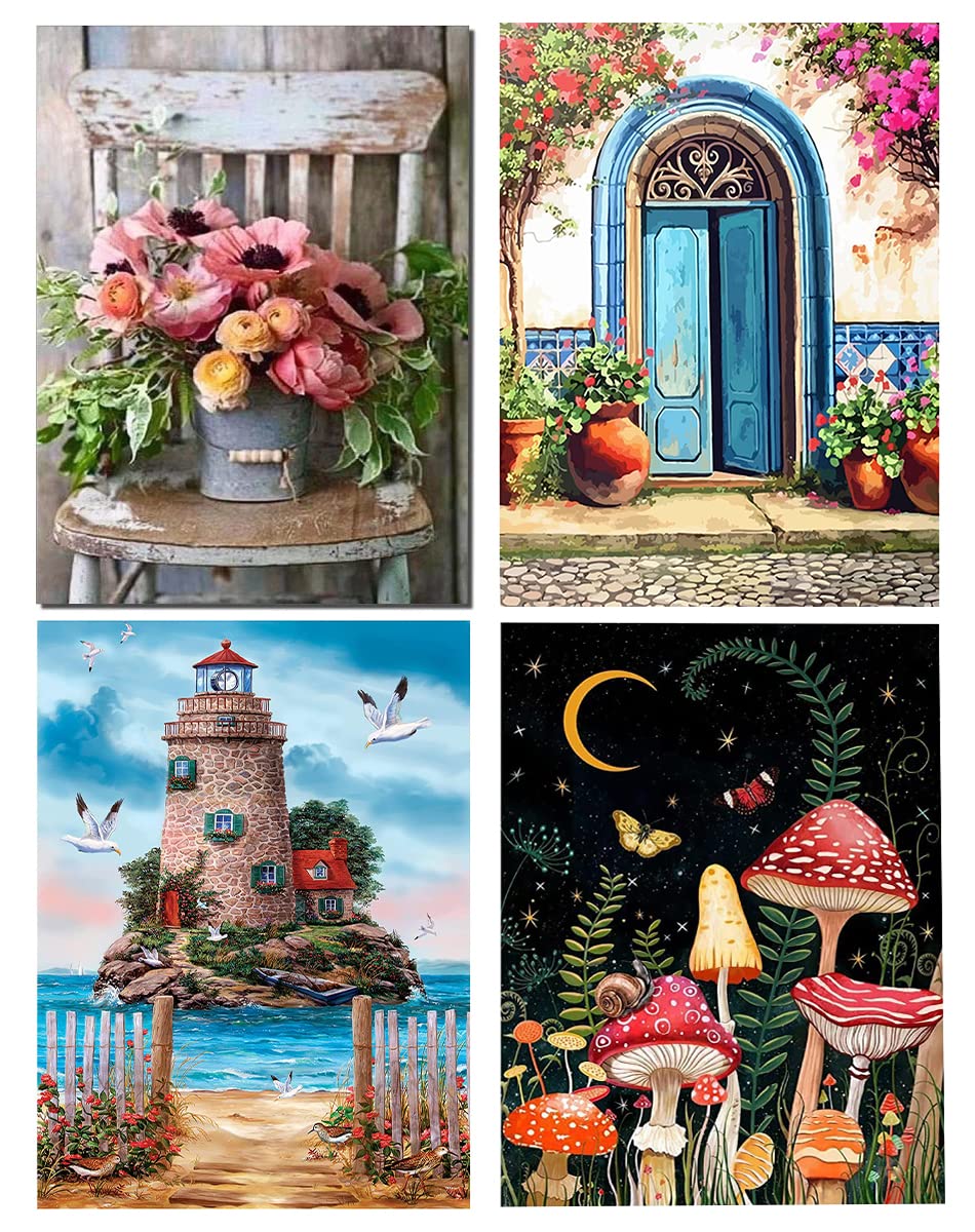 DIY Paint by Numbers Kit for Adults - Mushroom & Flowers Painting on Canvas | Relaxing Art Therapy, Home Decor & Gift Idea