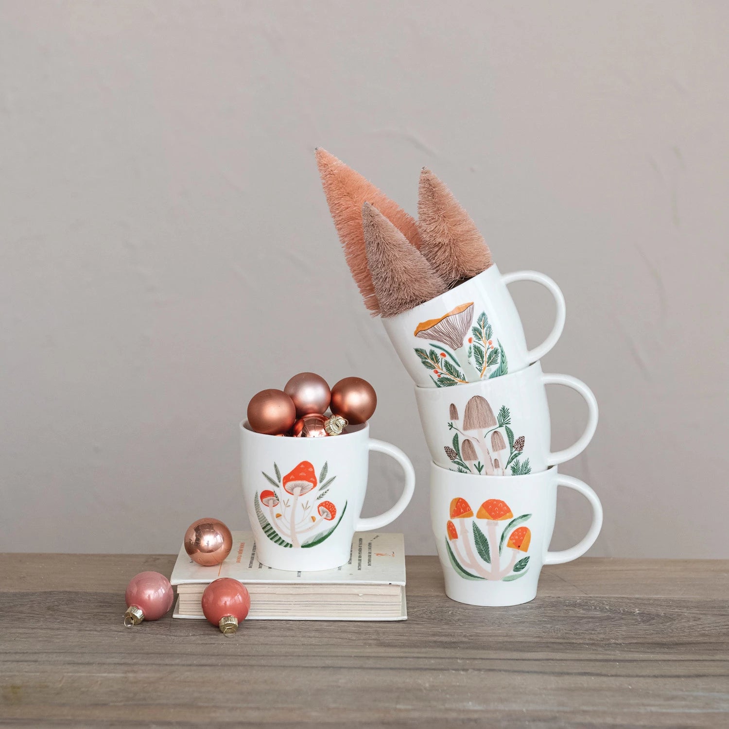 Stoneware Printed Mushroom Collection - Handcrafted Ceramic Dinnerware Set for Kitchen & Dining - Perfect for Farmhouse Decor, Rustic Tablescapes & Mushroom Lovers