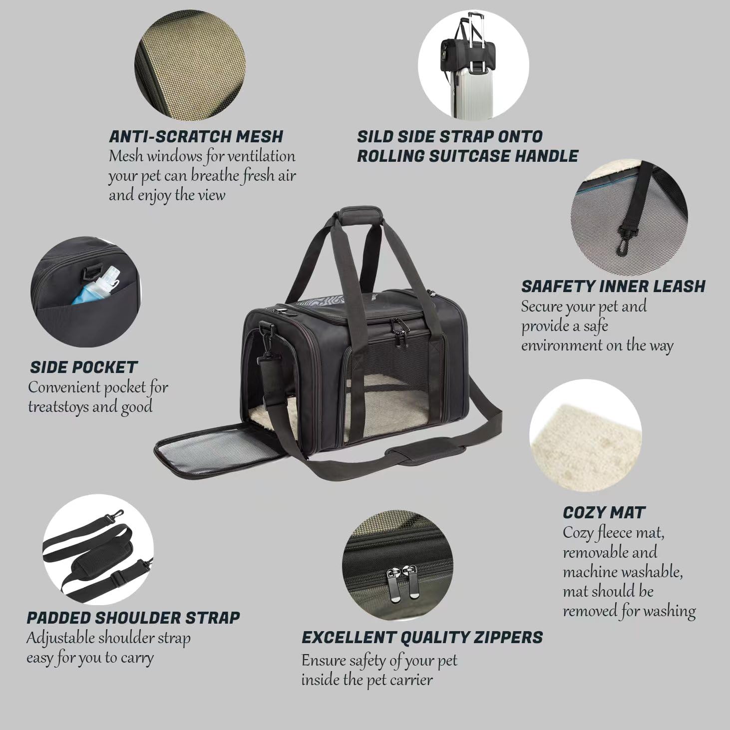 **Airline Approved Collapsible Pet Carrier for Small & Medium Cats & Dogs up to 15 lbs - Soft-Sided Travel Cat Bag & Dog Carrier (Medium, Black) - Perfect for Air Travel, Vet Visits & Road Trips**
