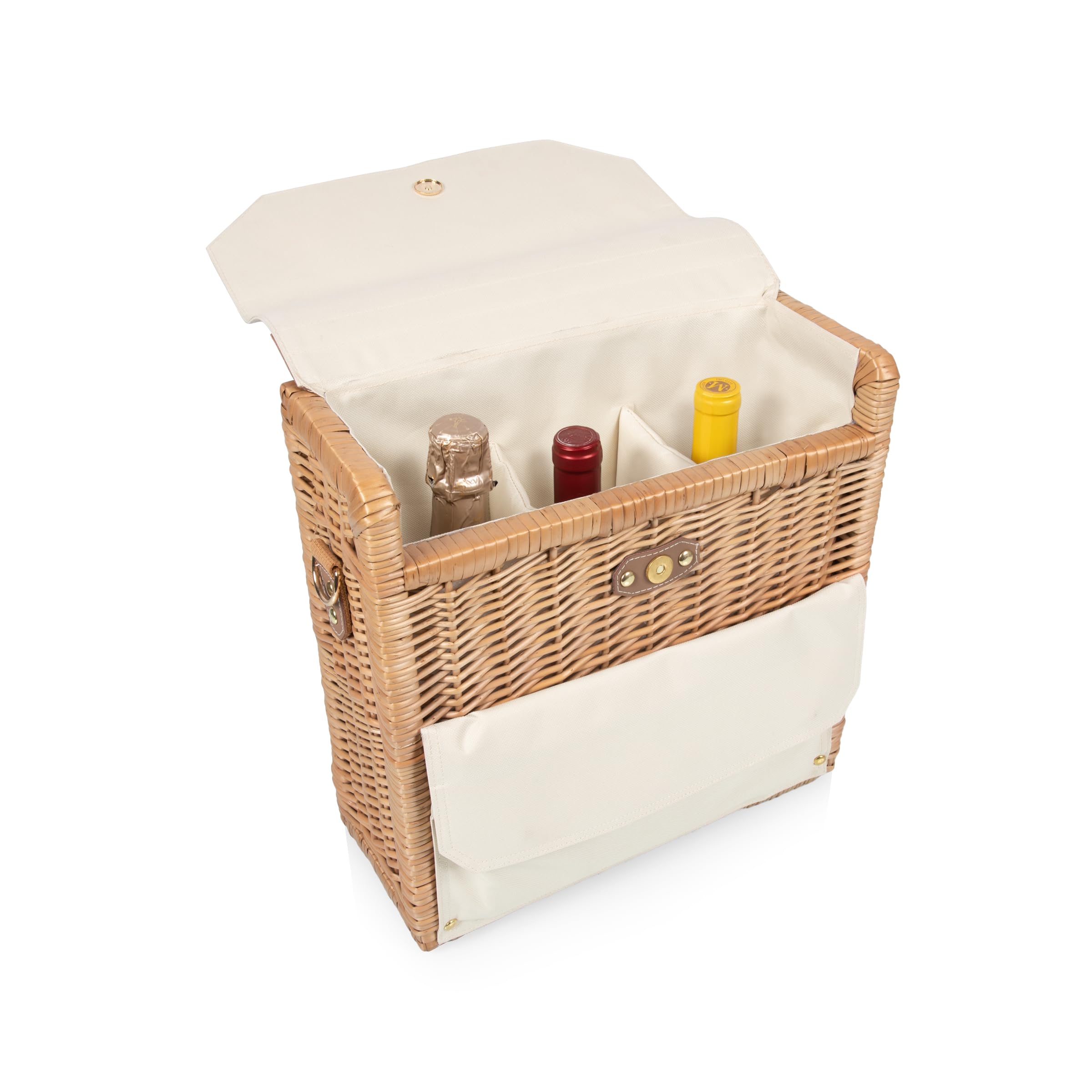 PICNIC TIME Corsica Grande Wine & Cheese Basket Backpack - Insulated Wine Tote Bag with Cheese Board - Perfect Gift for Wine Lovers (Beige Canvas) - Ideal for Picnics, Outdoor Gatherings & Wine Tasting Events