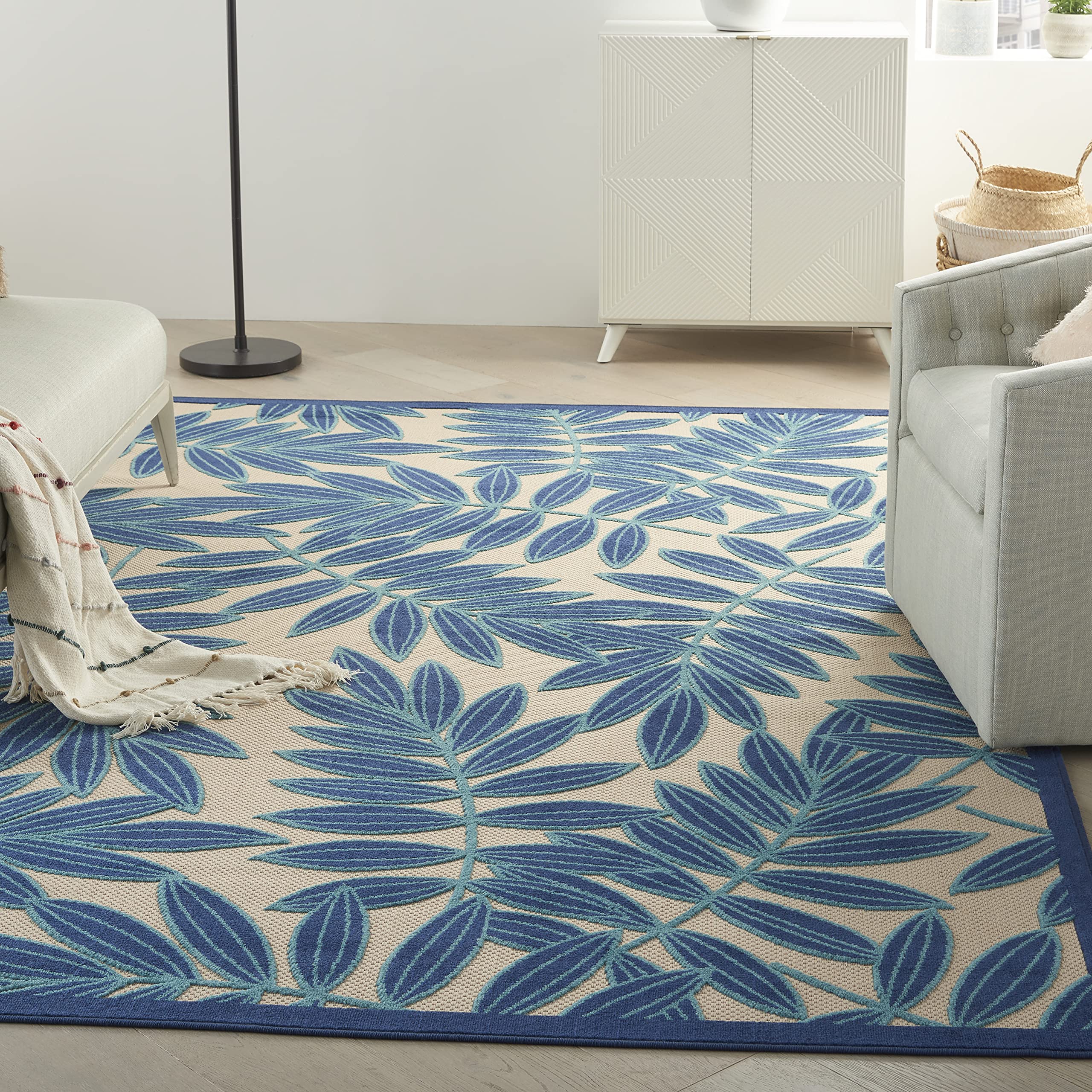 Nourison Aloha Indoor/Outdoor Navy Blue 7' x 10' Area Rug - Easy to Clean, Non-Shedding, Stain Resistant | Perfect for Bedroom, Living Room, Dining Room, Backyard, Deck & Patio (7x10) - Ideal for Coastal Decor, Poolside Lounging & Outdoor Entertaining