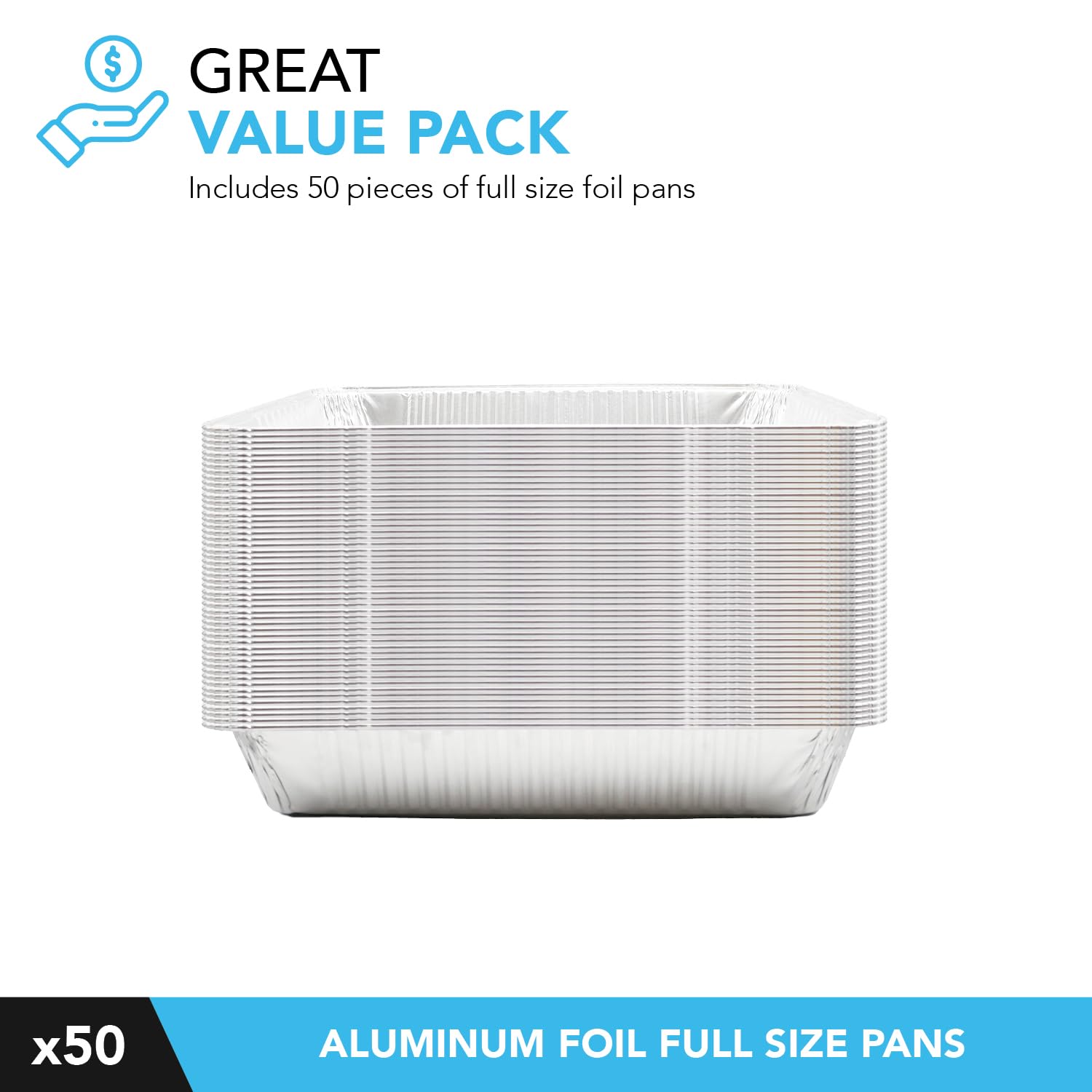 F20710 Full Size Deep Aluminum Foil Steam Table Pan - Pack of 50 | Commercial Grade Disposable Catering Pans for Buffets, Parties & Food Service | Perfect for Restaurants, Events & Bulk Food Storage