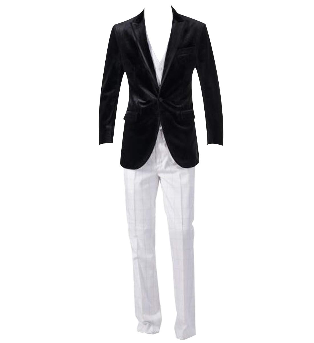 HBDesign Men's 3-Piece Slim Fit Suit Set - Black Jacket, White Vest & Pants for Wedding, Business & Formal Events | 2-Button Modern Fit Suit for Professional and Special Occasions