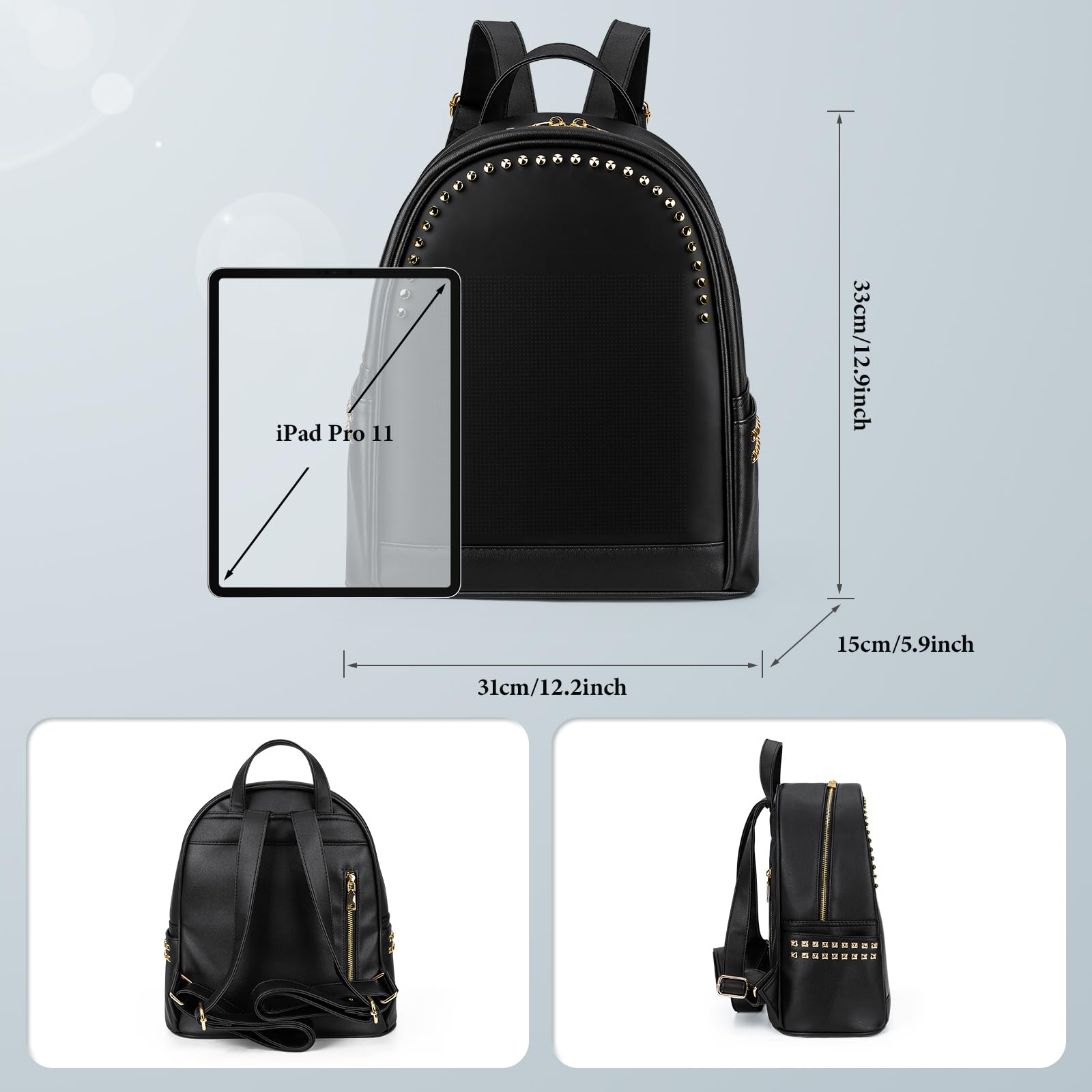Gelrova LED Backpack Purse for Women - Stylish Quilted Daypack with USB Charging Port, 13 Inch Laptop Compartment - Perfect for Work, Business Travel, College & Nursing School - Water-Resistant Casual Backpack for Daily Commute & Night Out