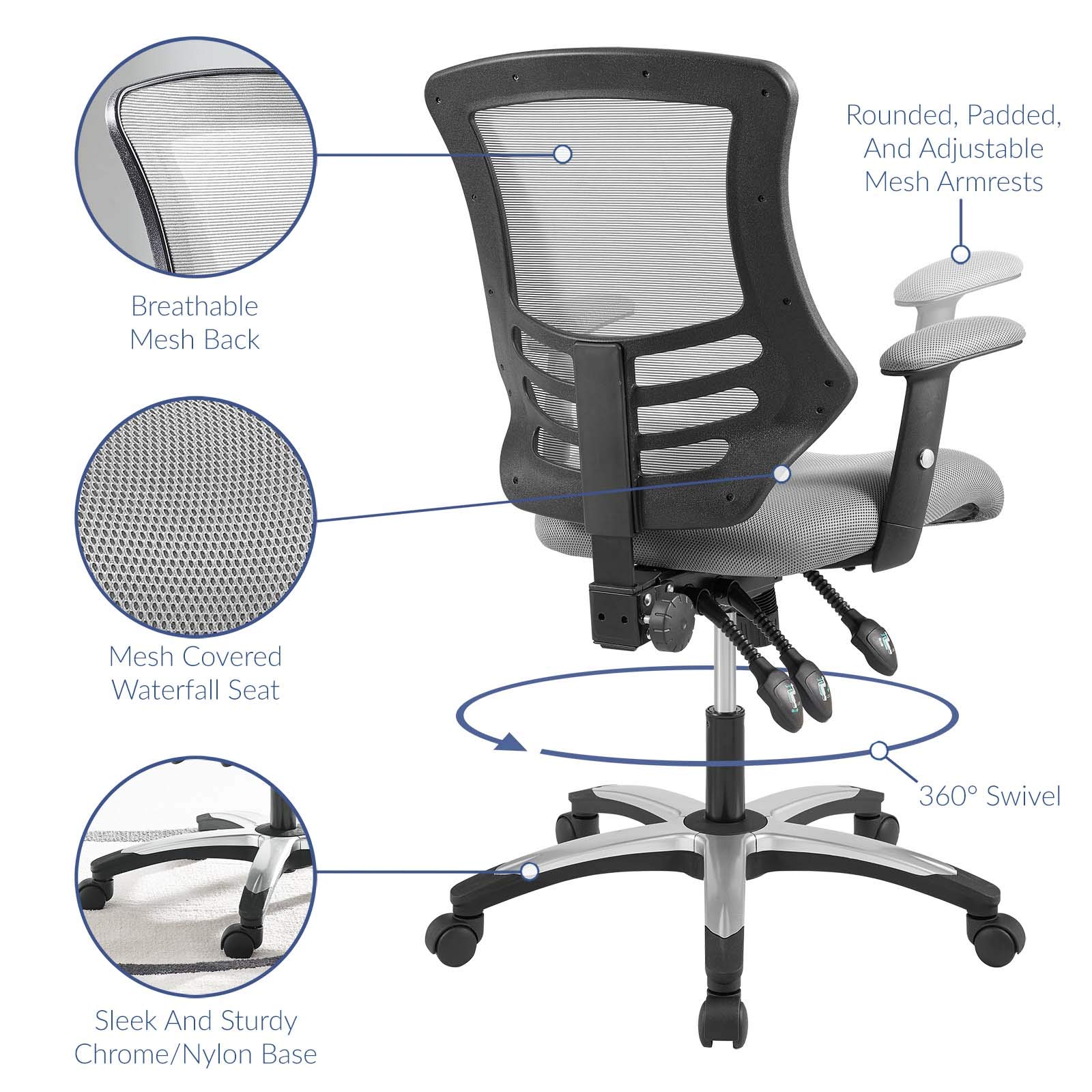Modway Calibrate Ergonomic Mesh Office Chair with Adjustable Height & Lumbar Support - Gray Computer Desk Chair for Home & Office Workspaces