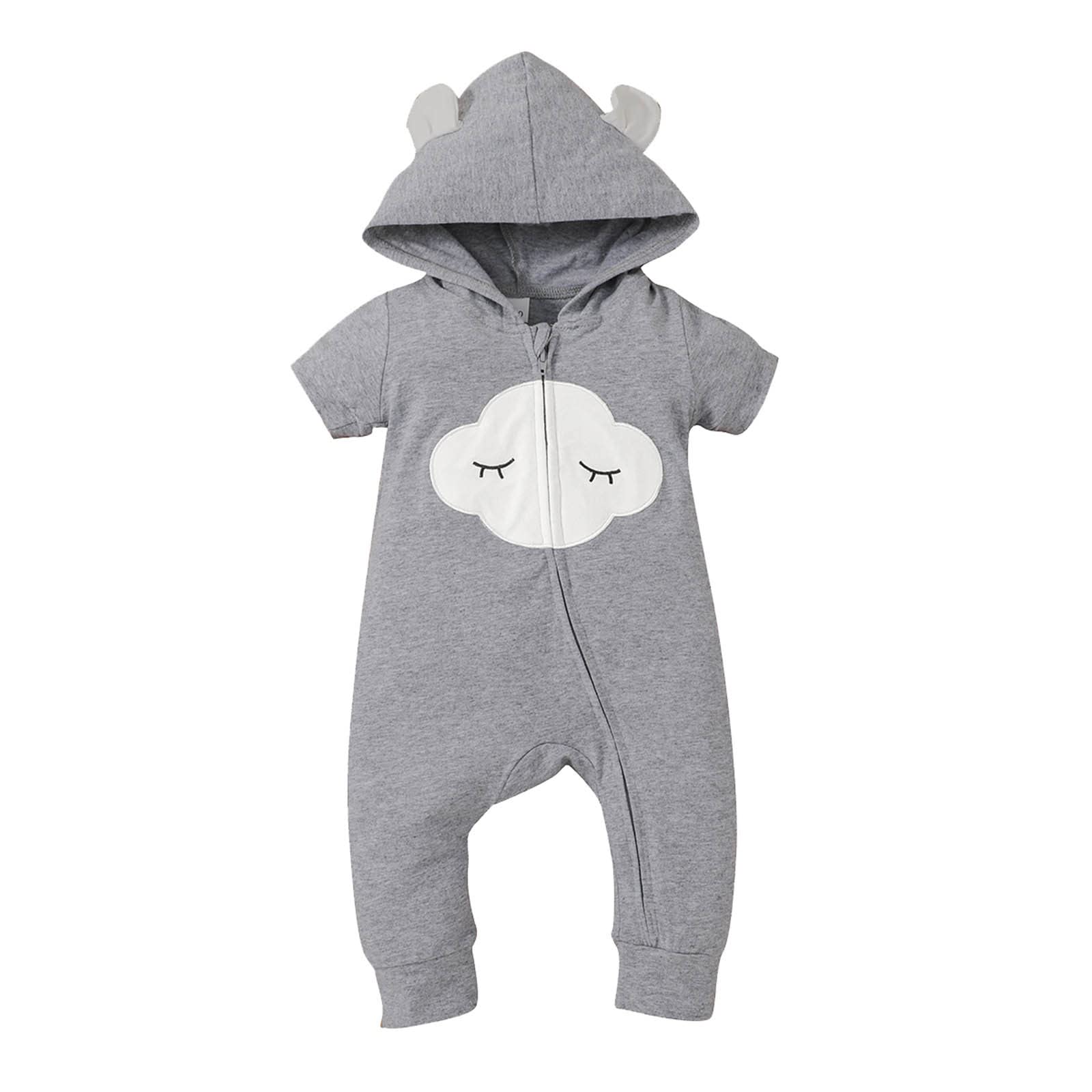 Adorable Cartoon Hooded Romper Jumpsuit for Baby Girls & Boys - Short Sleeve Skirted Playsuit for Infants | Perfect for Playdates, Birthday Parties & Casual Outings