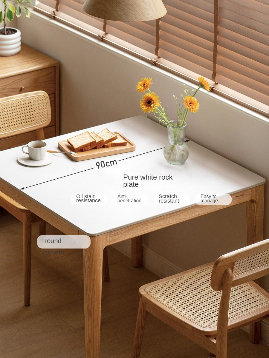 Solid Oak Wood Square Slate Dining Table - Rustic Farmhouse Style for Kitchen, Dining Room & Outdoor Patio